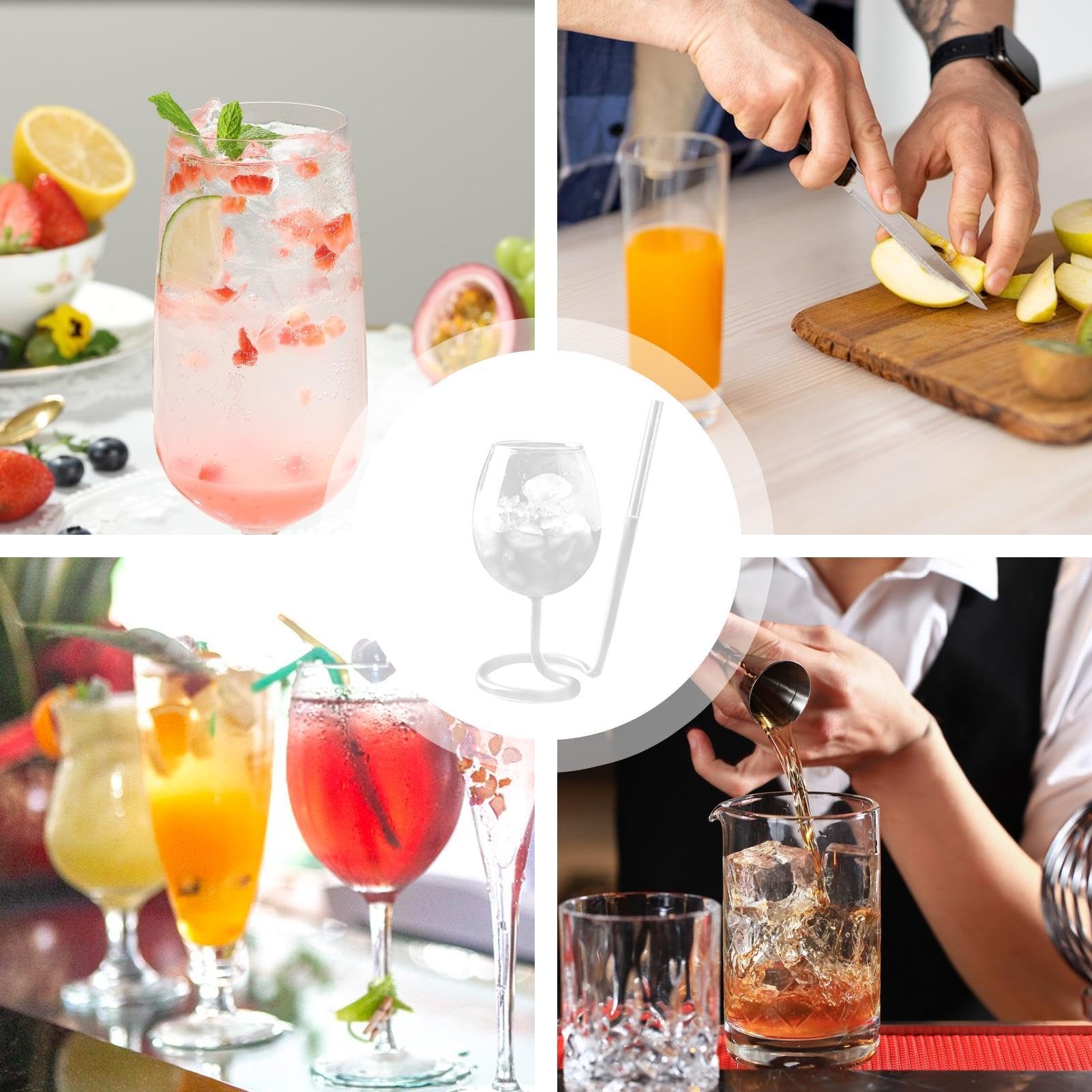 Hitzebeständiges Weinglas, dekorativer Cocktailglasbecher, transparenter Strohhalmbecher, Glasweinbecher mit Strohhalm, Cocktailbecher mit Strohhalm, Weinbecher, Cocktailglas für Saft