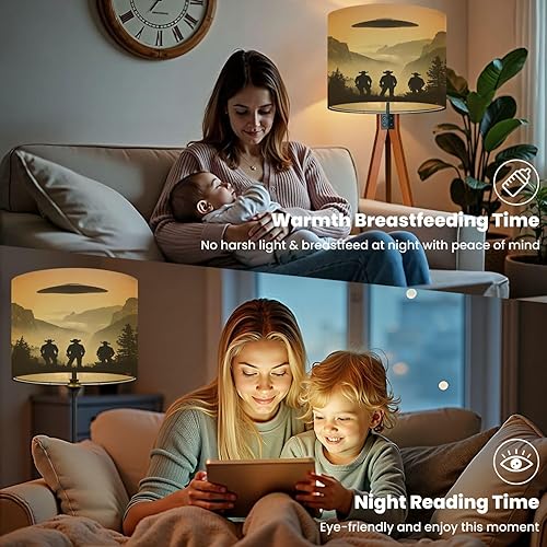 Miniatura 7 de Lamp Shades Set of 2 Vintage Ufo Western Landscape Retro Poster Black White Cowboy Funny Drum Lampshades for Floor Lamps Table Lamps Large