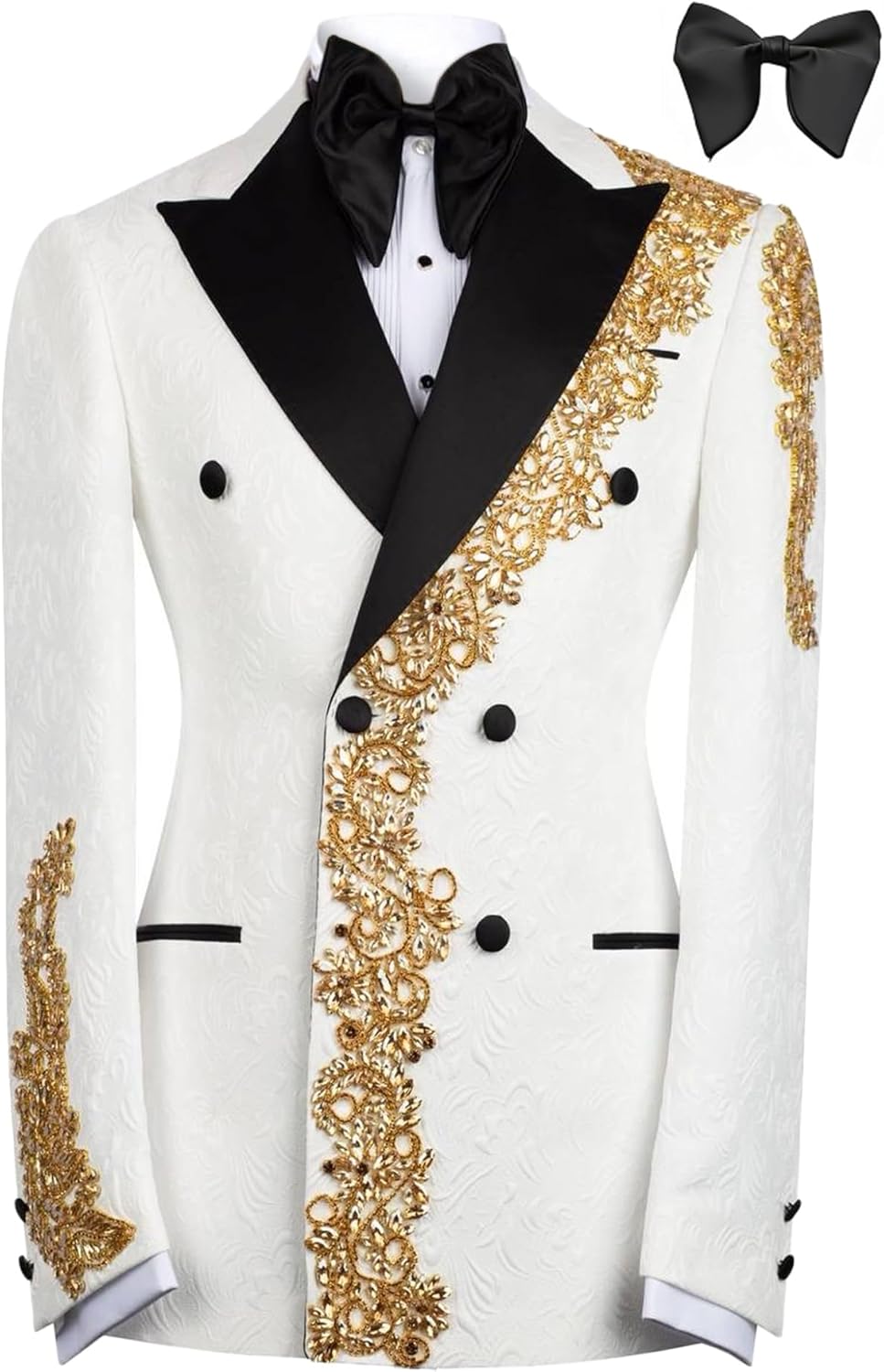 3 Pieces Men's Luxury Tuxedo Suit Gold Rhinestone Blazer Slim Jakcet Pants Formal Set for Wedding,Prom,Party,Dinner