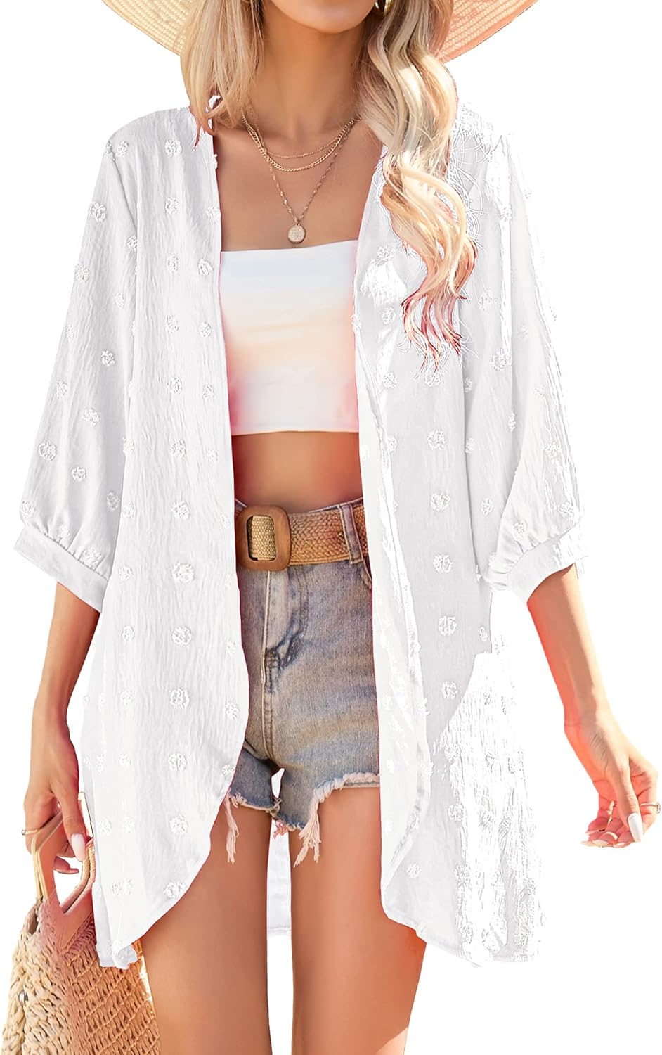 Yekaty Cardigan for Women 3/4 Sleeve Lightweight Summer Kimono Cardigan Loose Beach Cover Up 2026