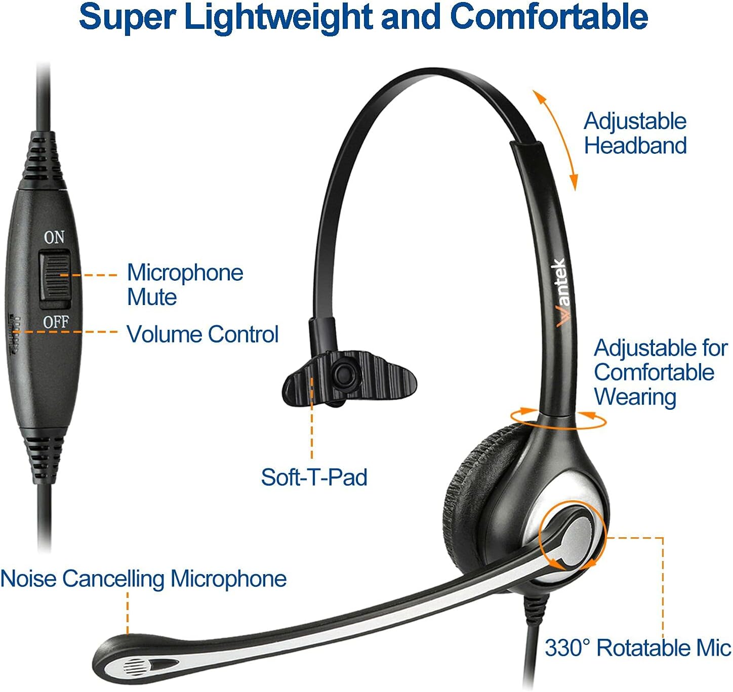 Phone Headset RJ9 with Microphone Noise Cancelling & Mute Switch, Telephone Headset Hands Free Compatible with Polycom VVX310 VVX410 Plantronics S12 Avaya 1408 1416 Northern Telecom Landline Phone : Everything Else