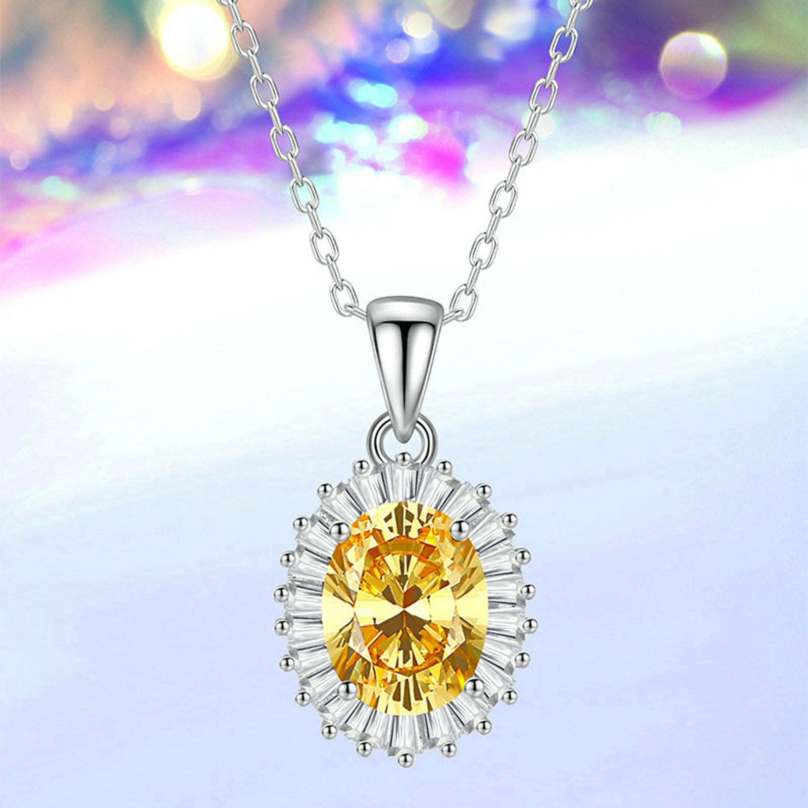 Collar de topacio de oro blanco 750 para mujer, colgante de flor con topacio ovalado, esmeralda, citrino de 2,5 quilates y moissanita, collar de boda para mujer, 45 cm, sin níquel