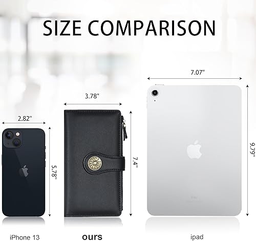 Miniatura 2 de Travelambo Cartera de mujer con bloqueo RFID triple embrague de gran capacidad para tarjetas de crédito, monedero de viaje