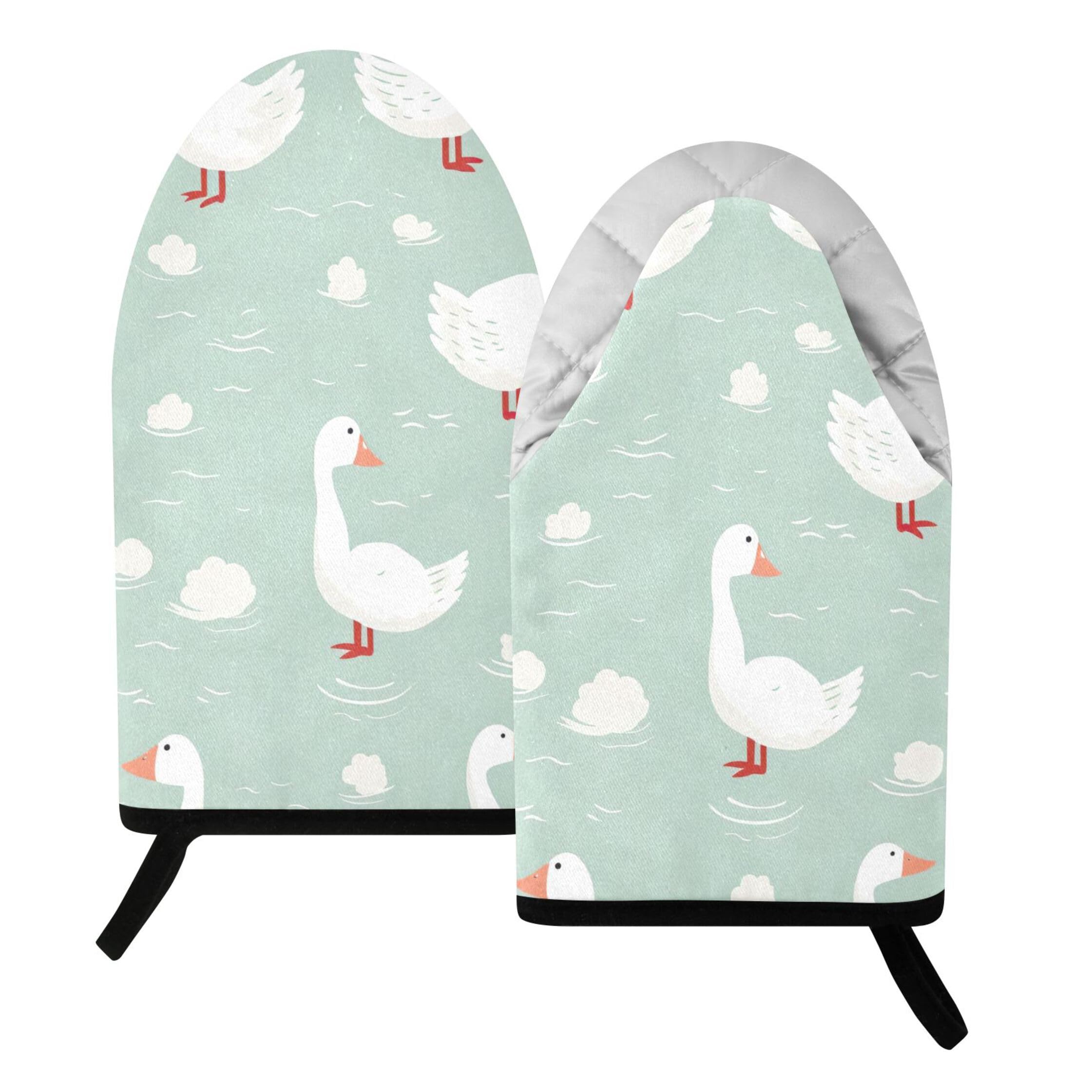 Kutsu Duck Oven Mitts for Kitchen, Heat Resistant Cotton Oven Gloves for BBQ Baking Cooking, Breathable Kitchen Essentials, 2 pcs