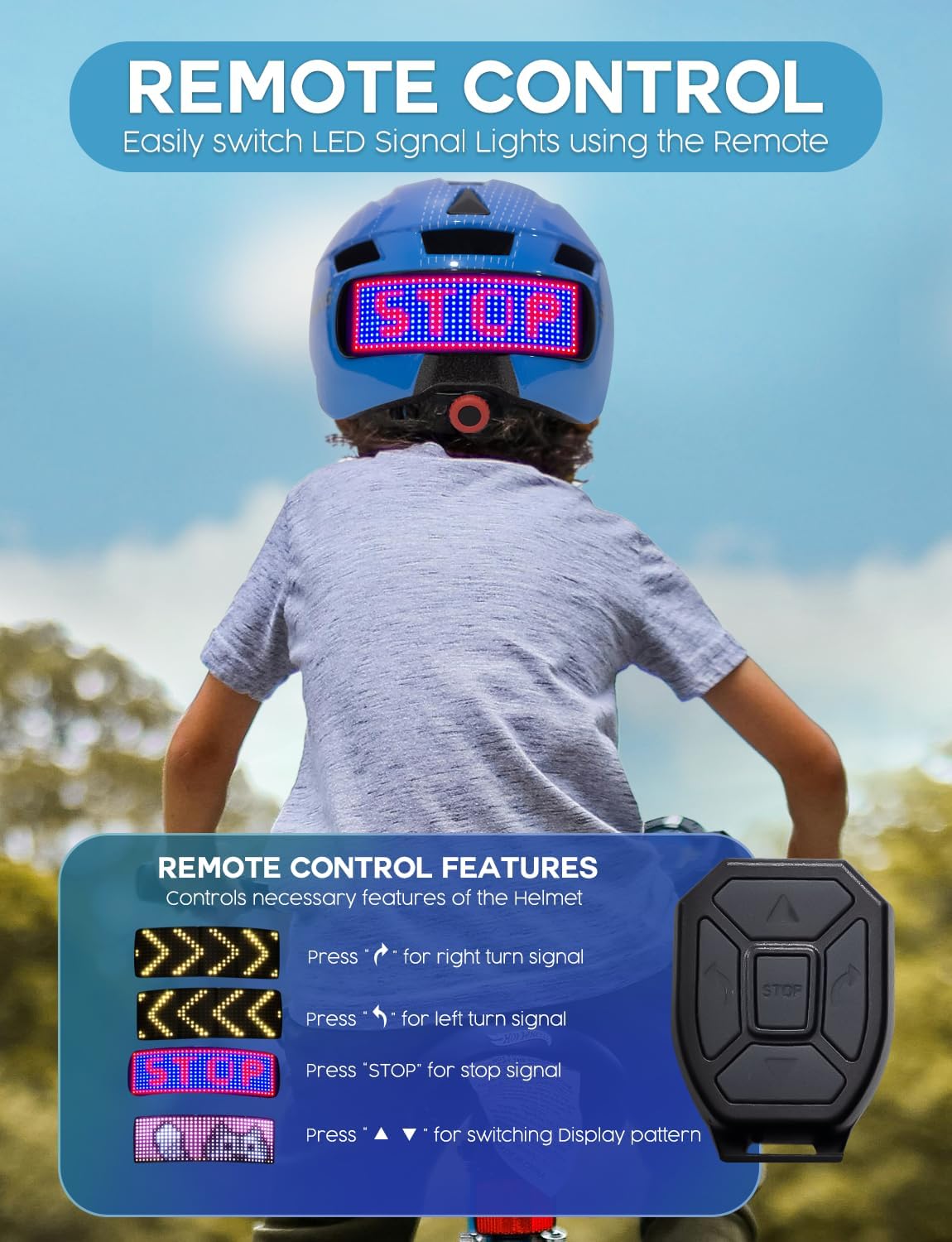 Kids Helmet & LED Smart Screen with Built-in Designs & Turn Signals for Skateboard, Scooter, Bicycle