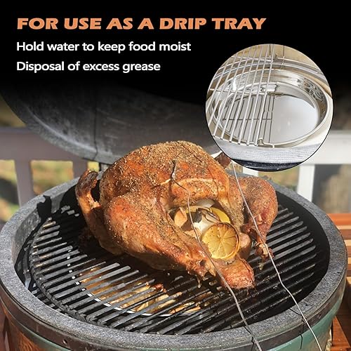 Miniatura 4 de Bandeja de goteo de 12 pulgadas de profundidad, sartén de pizza de acero inoxidable para Kamado Joe, asador para huevos verdes de gran tamaño,