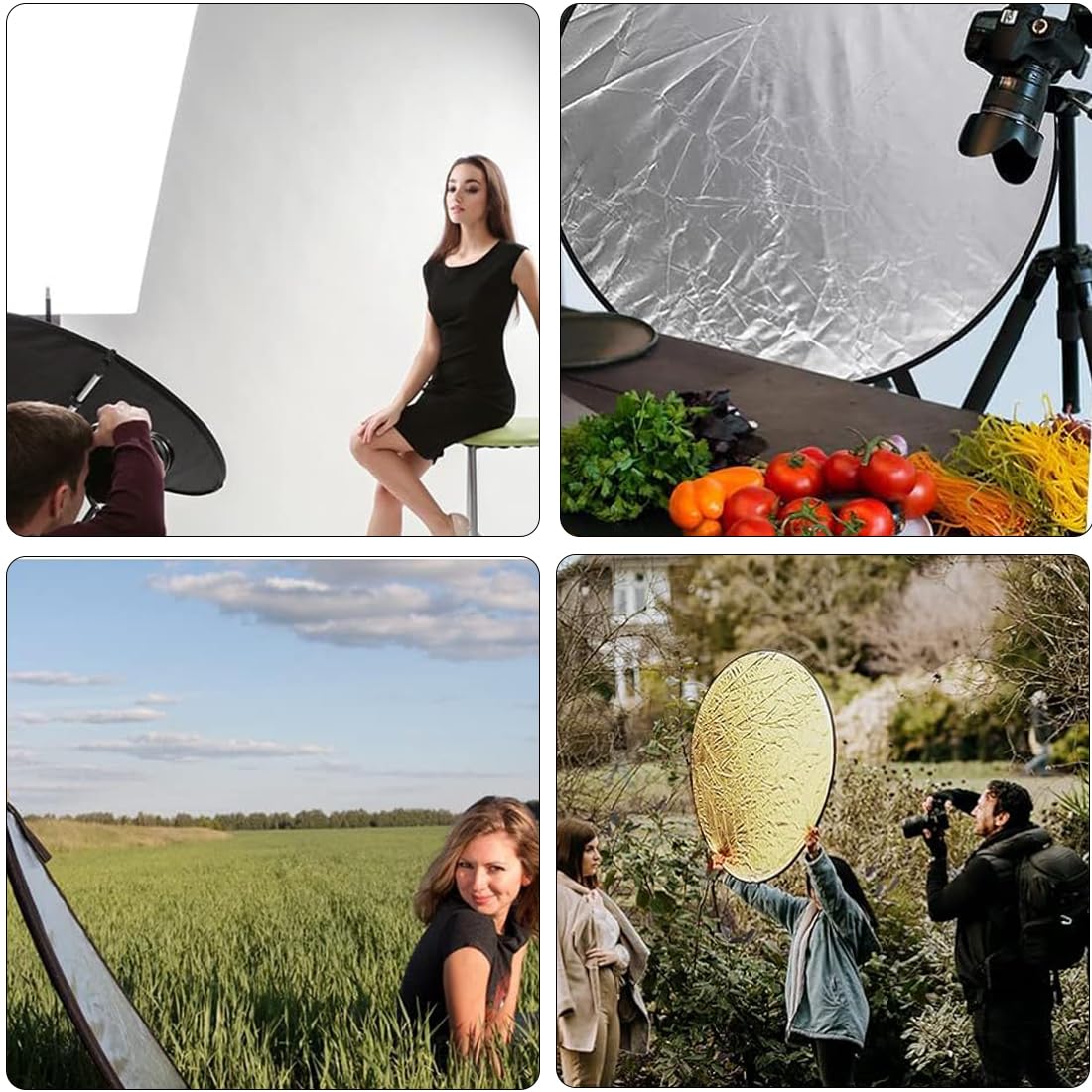 Pannello Riflettente, 5 in 1 Pannello Rotondo, Riflettore Fotografico da 24 pollici/60 cm, Pieghevole Riflettore di Luce, Accessori Fotografia, per Ritratti Selfie Fotografia di Matrimonio