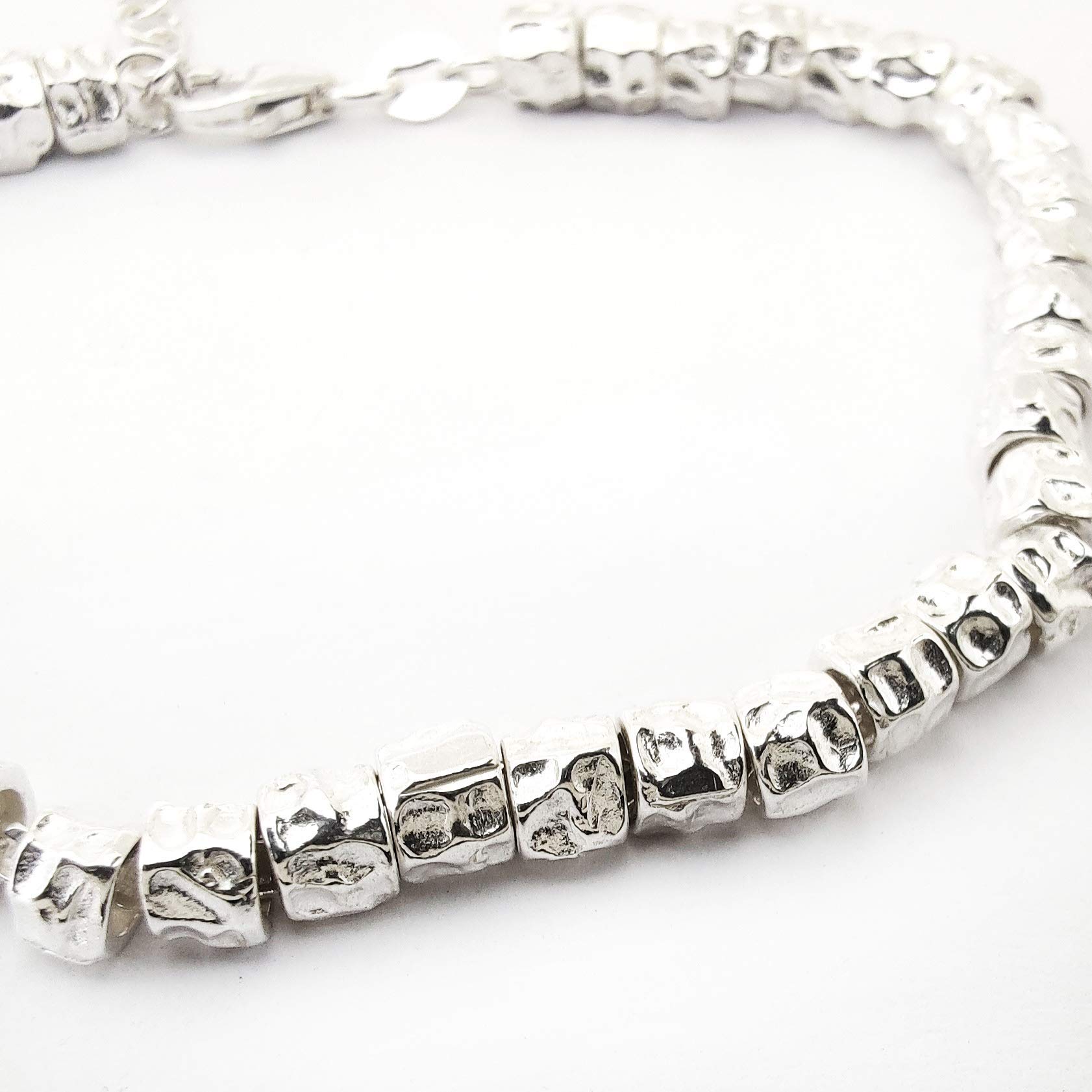 BRACCIALE UOMO DONNA in ARGENTO 925 con GRANELLI pepite martellate,REALIZZATO SU MISURA, completo di SCATOLA pacchetto REGALO e panno per PULIZIA Gioielli jewels.