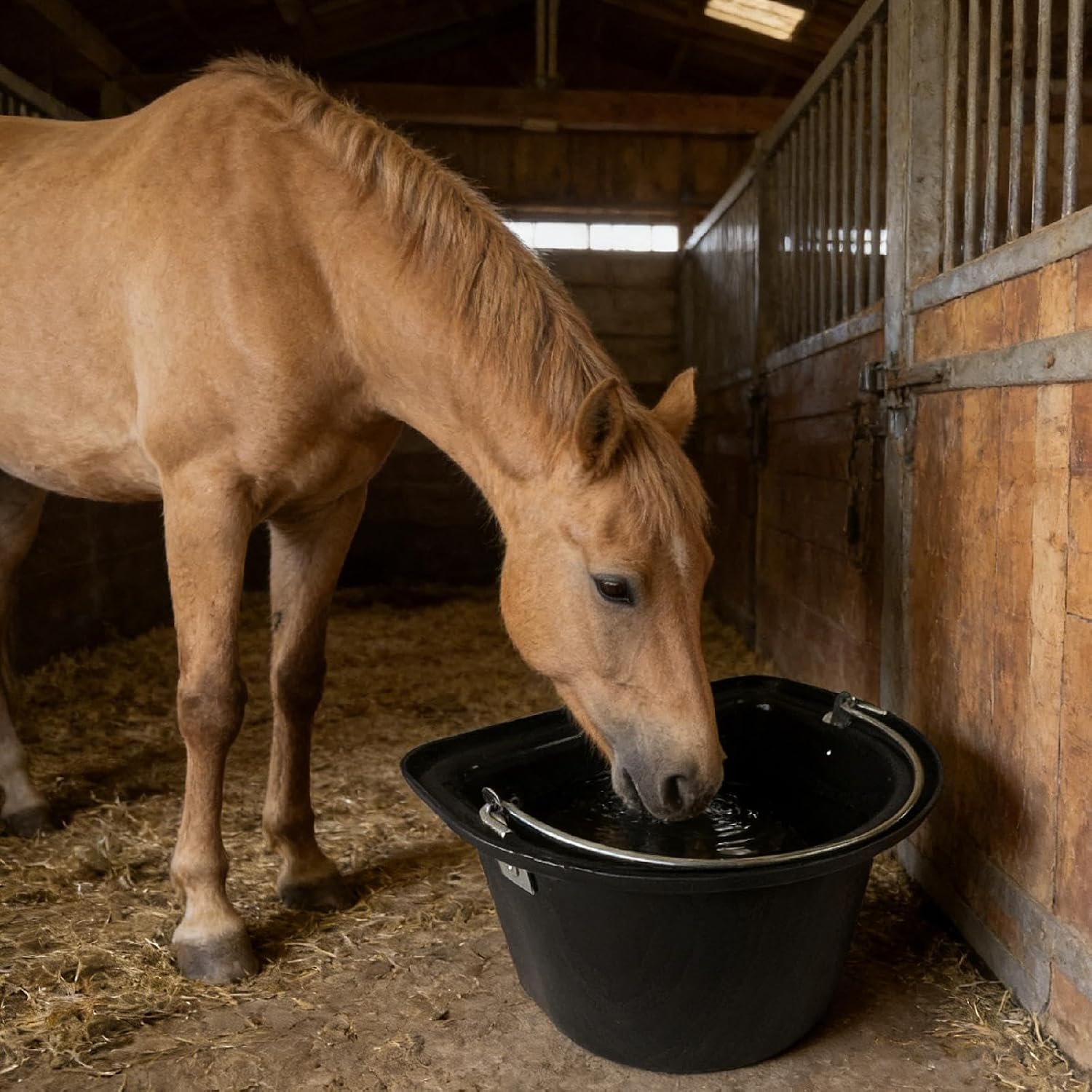 Horse Feed Bucket Feed Trough Easy to Sturdy Wear Resistant Outside Versatile Mountable Heavy Duty Horse Feeder, Black