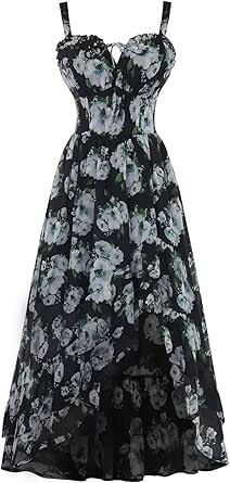 Scarlet Darkness Floral Corset Dress for Women Summer High-Low Sundress
