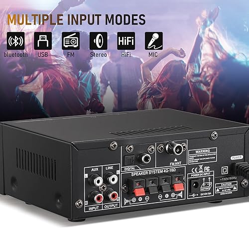 Miniatura 5 de Facmogu BT-398A Amplificador de audio digital estéreo, sistema amplificador de potencia de sonido HiFi Max 450Wx2, amplificador receptor de 2.0