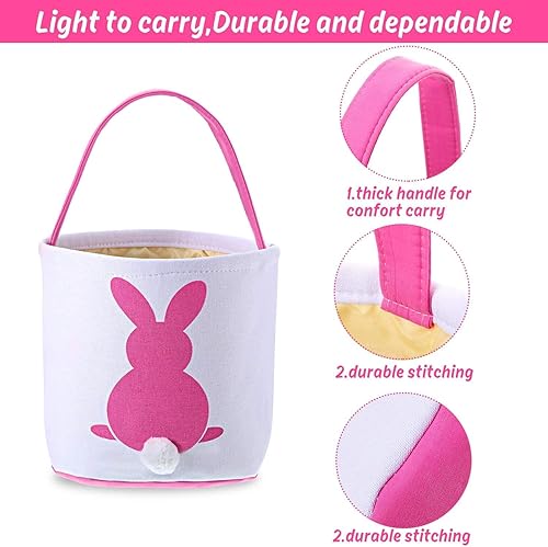 Miniatura 4 de Blulu 4 bolsas de cesta de conejo de Pascua, cesta de regalo de lona con cola esponjosa para decoración de fiestas de niños y uso diario