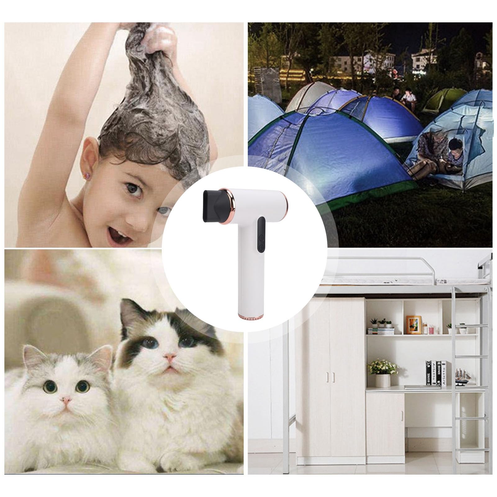 Kleiner Kabelloser Föhn, Haartrockner, 3 Geschwindigkeiten, 3 Temperaturen, USB Wiederaufladbar, Tragbarer Kleiner Föhn mit Digitalem Bildschirm für Campingreisen Im Wohnheim