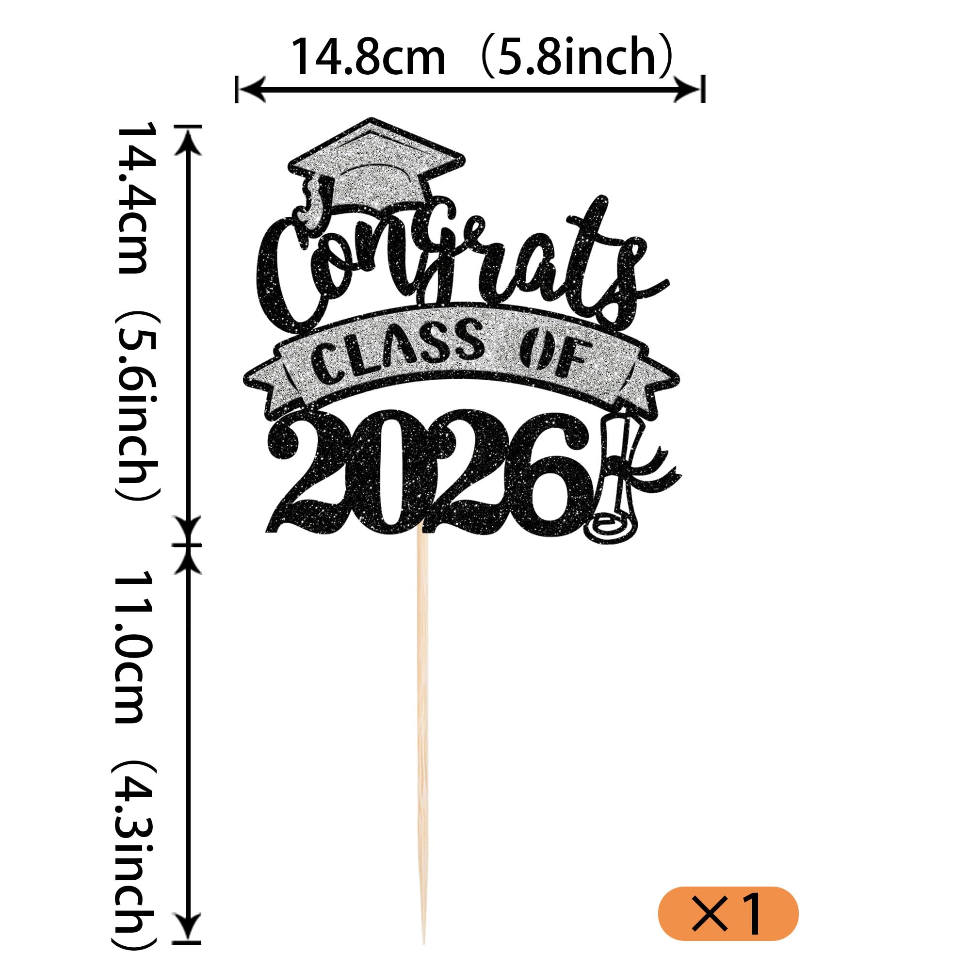 SYKYCTCY 1 Pack Congrats Class of 2026 Cake Topper Glitter Diploma Graduation Cap Cake Pick Class of 2026 Cake Decorations for 2026 Graduation Theme High School Party Cake Decorations Supplies - Image 2
