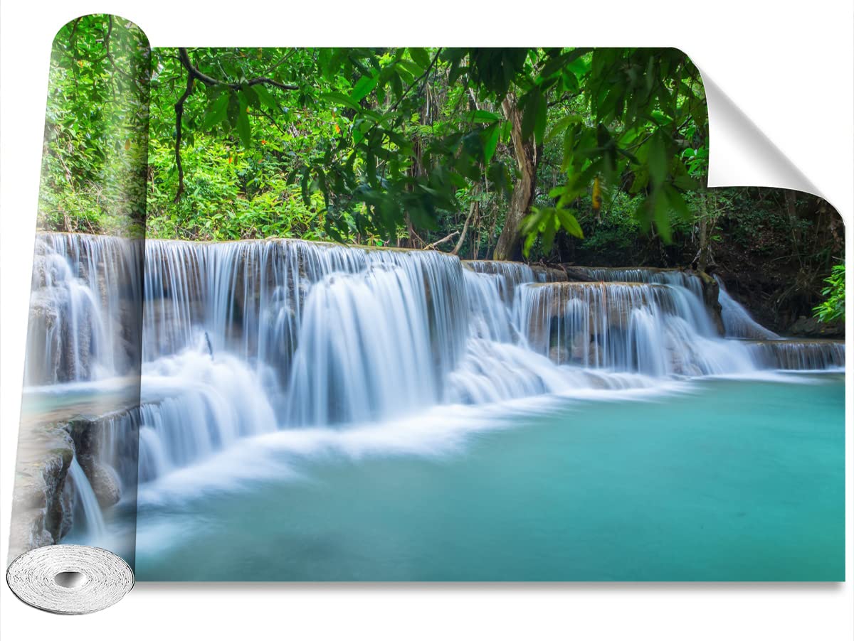 Papier peint cascade forêt 250x104cm pour revêtement mural et bricolage maison
