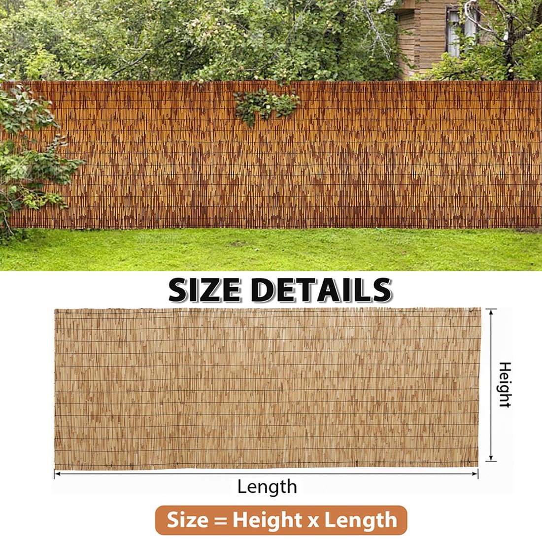 Arella in bambù Naturale for Giardino, Recinzione a Canna, Canniccio Frangivista for Esterno Balcone Piscina, Robusti bambù Divisorio Decorativo(Natural-White,H150cmxL500cm)