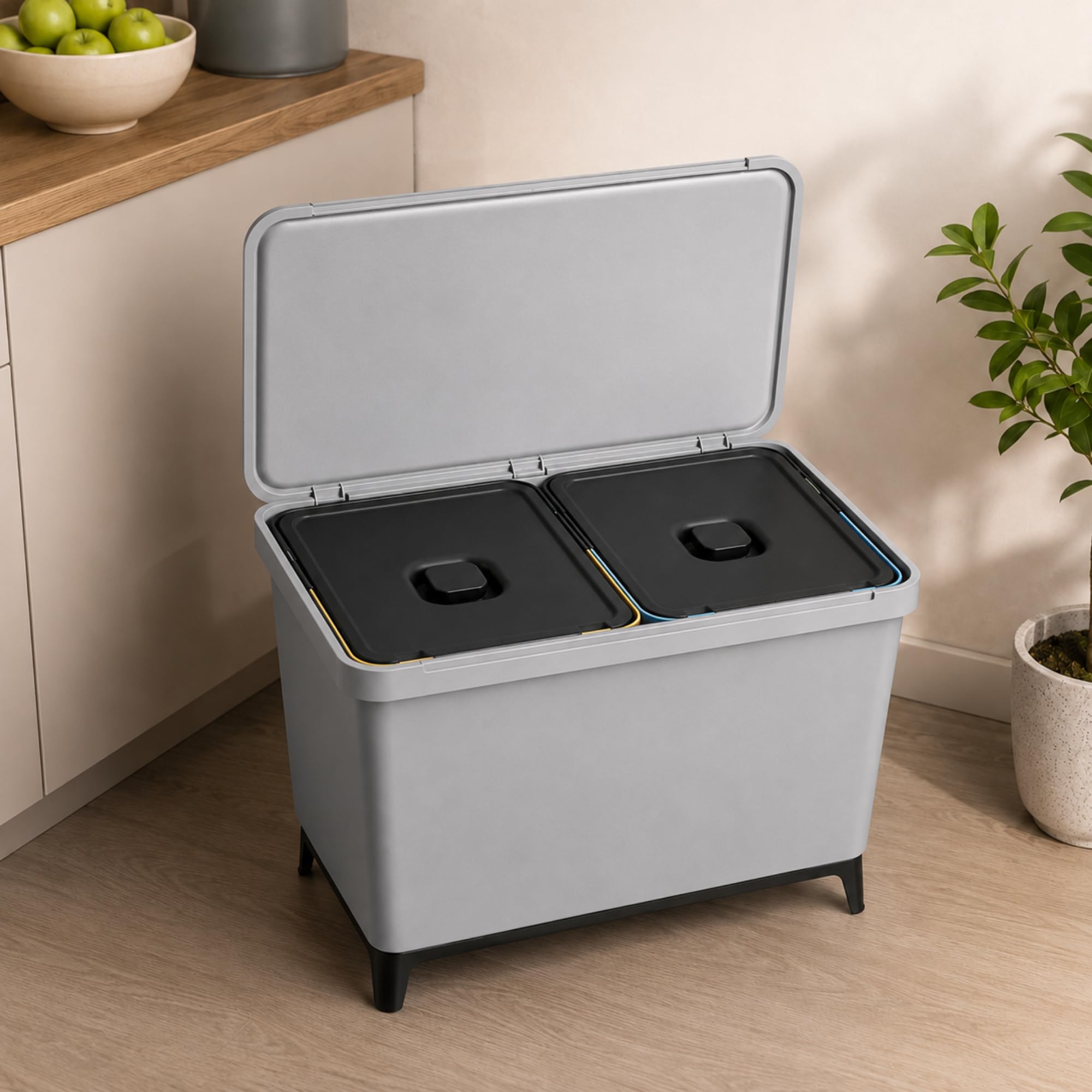 Stalco KEDEN SYSTEMA Mülltrennsystem 2-Fach, 46L: Abfalleimer 2x23L Recycling Mülleimer Mülltrenner Wandmontage Grau (2 Fach)