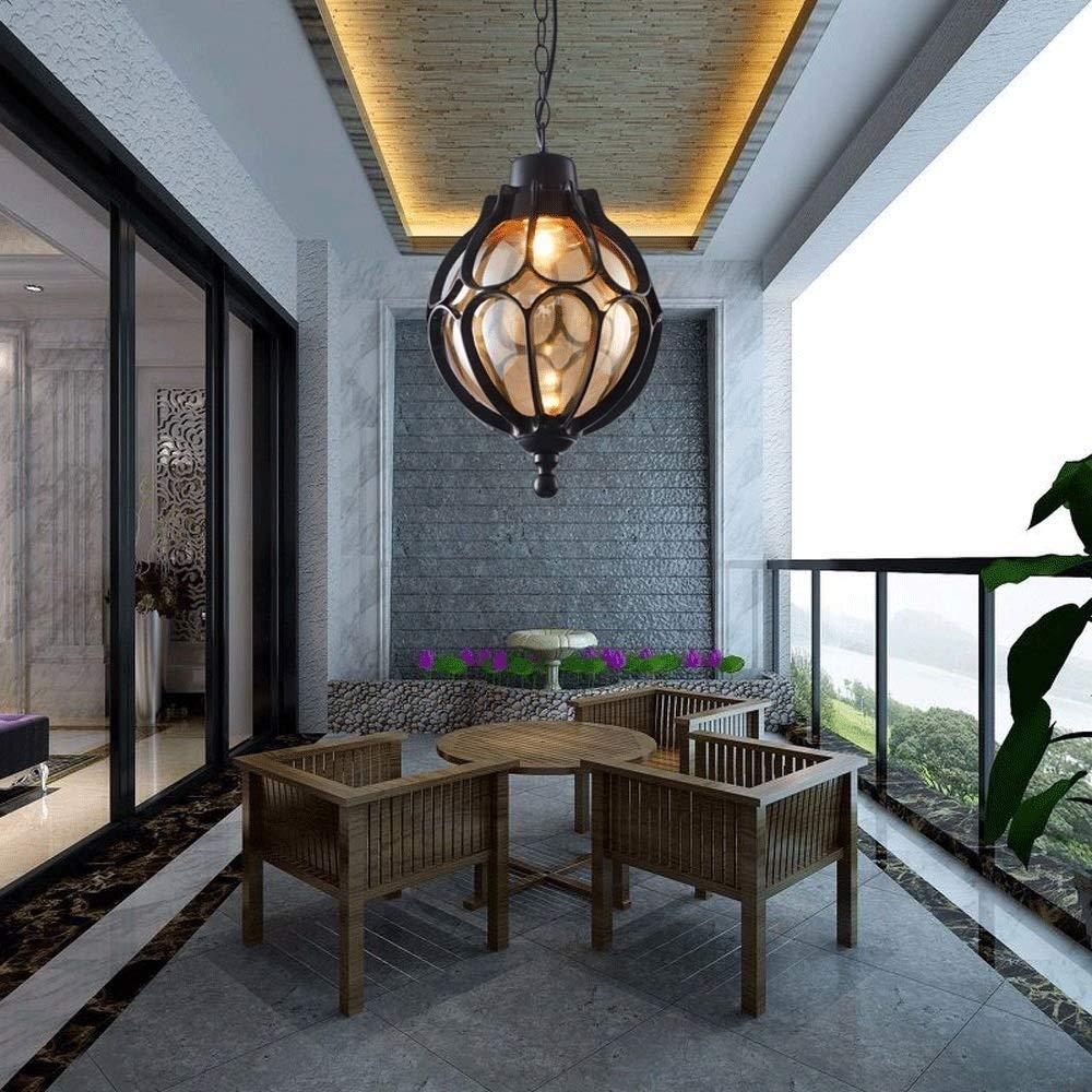 lampy wiszące, Wodoodporna lampa wisząca IP54 z regulowanym szklanym żyrandolem w kształcie kuli, stylu śródziemnomorskim, do willi, na ganek, garażu, 28 cm x 43,5