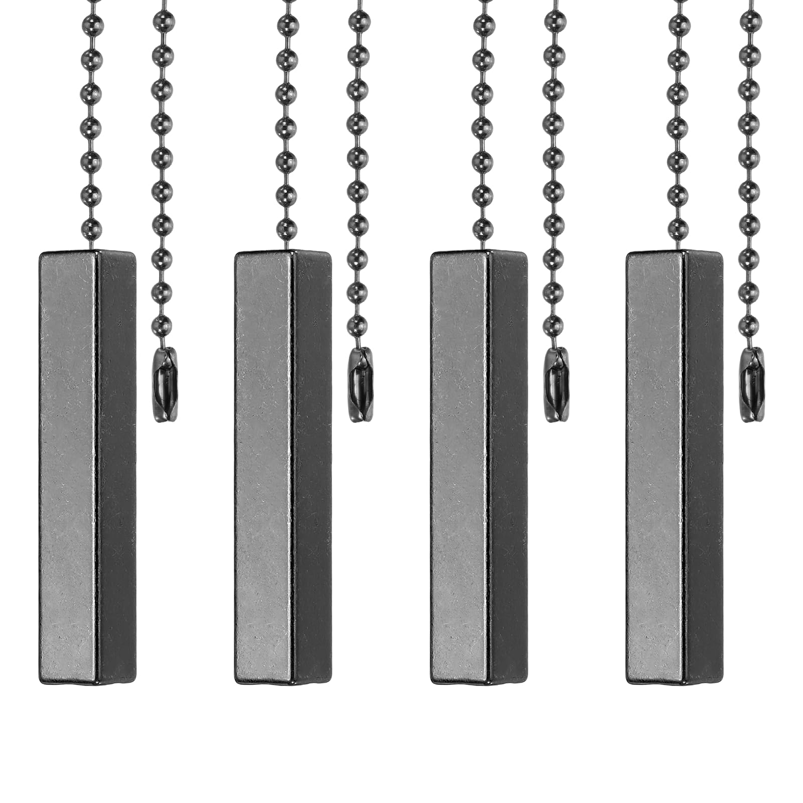 PATIKIL 4Pcs Ceiling Fan Pull Chain, 13.4" Alloy Lamp Chains Extender with Square Pendant, Lighting Decorative Extension Ornament for Fan Light Chandelier Pulling Switch, Black