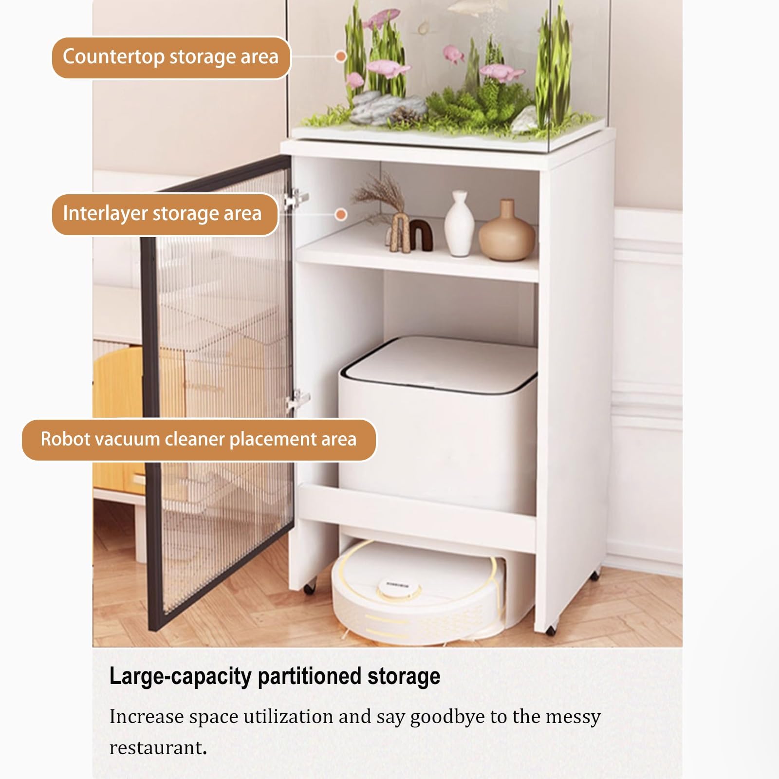 Versteckter Schrank Mit Roboterstaubsauger Und Türen Und Rädern, Beweglicher Küchenschrank Aus Holz, Für Wohnzimmer, Schlafzimmer, Küche (weiß)(White)