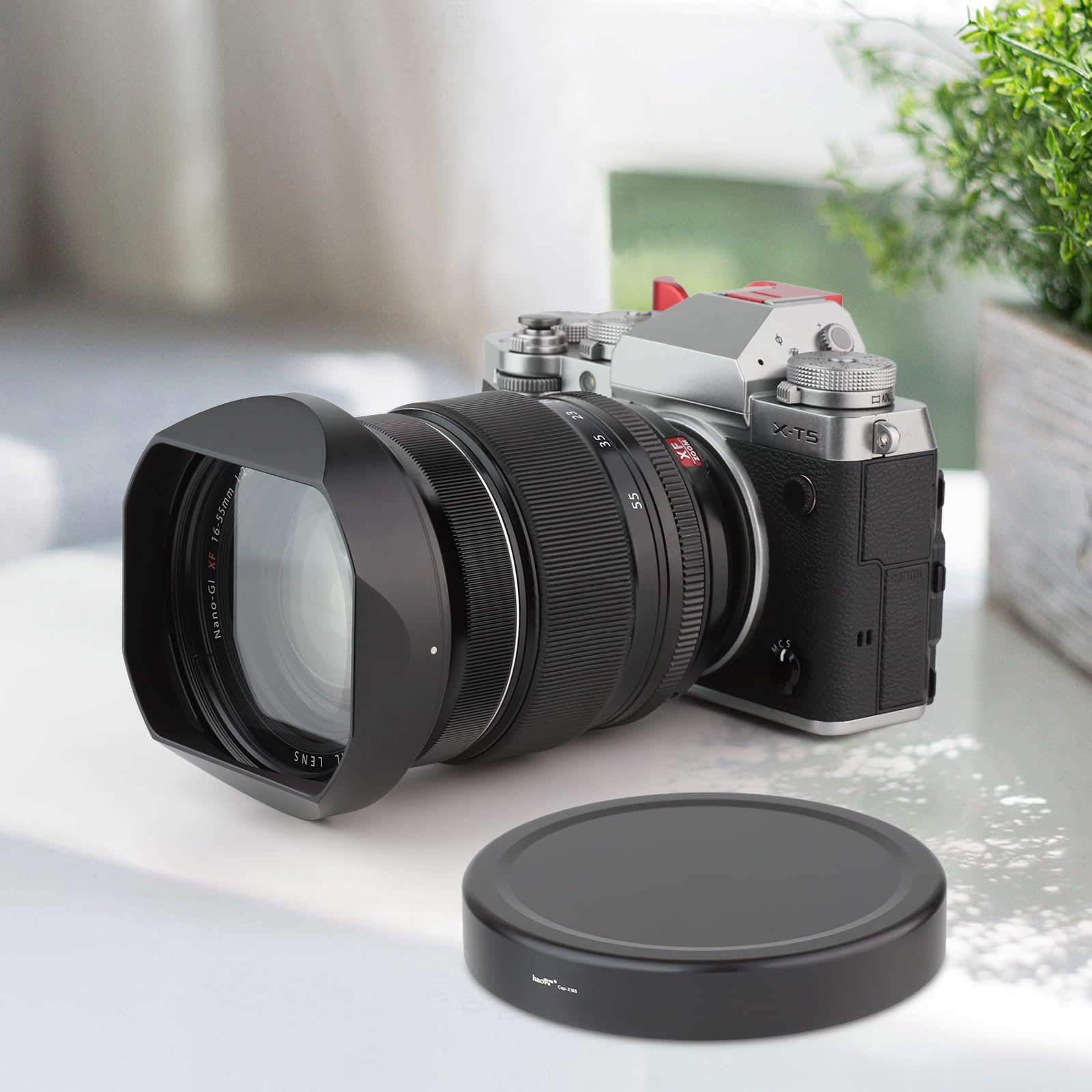 Haoge LH-X165 Paraluce quadrato in metallo per Fujifilm Fuji Fujinon XF XF16-55mm F2.8 R LM WR obiettivo xf16-55mm/f2.8 obiettivo con kit tappo in metallo