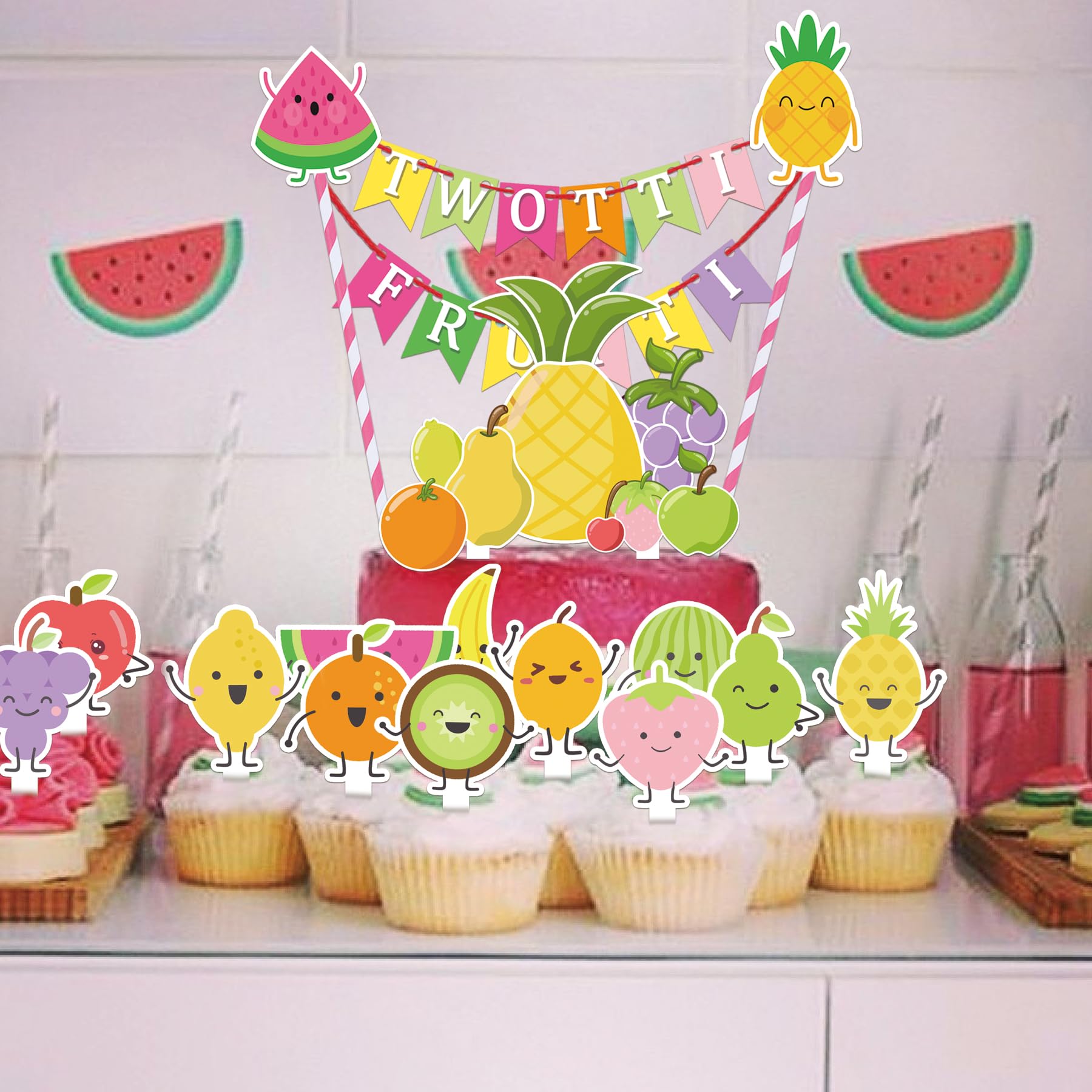 Ice Cream Fruit Dessert Cupcake Toppers - 18pcs, Glitter, Happy Birthday Theme, Party Decor - View #5