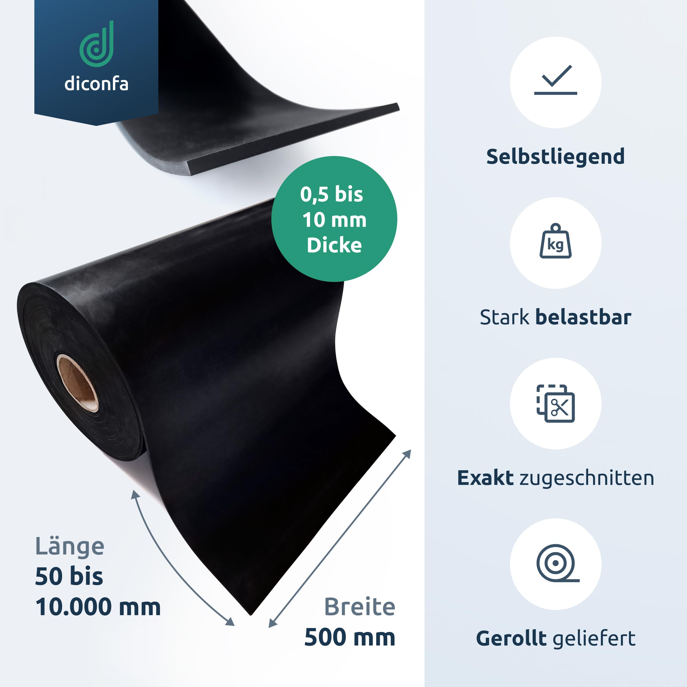 diconfa rotoli di gomma Strisce 500mm 50cm LARGO - LUNGHEZZA da 0,05m a 10m SPESSORE da 0,5mm a 10mm - SELEZIONE 2100mm (210cm), 4mm - Tappetino rotolo antiscivolo Impermeabile Robusto al metro
