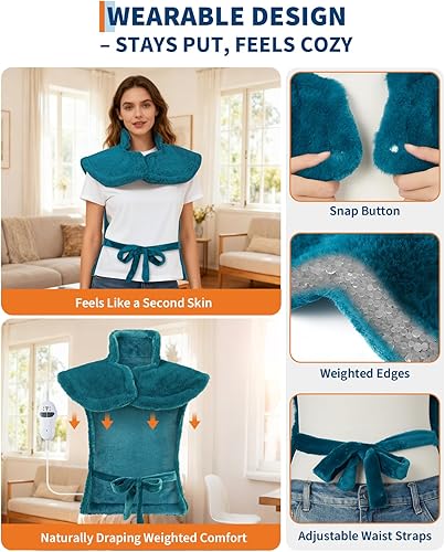 Miniatura 3 de Almohadilla térmica eléctrica con peso para aliviar el dolor de cuello, hombros y espalda, almohadilla térmica portátil con masaje, regalos para