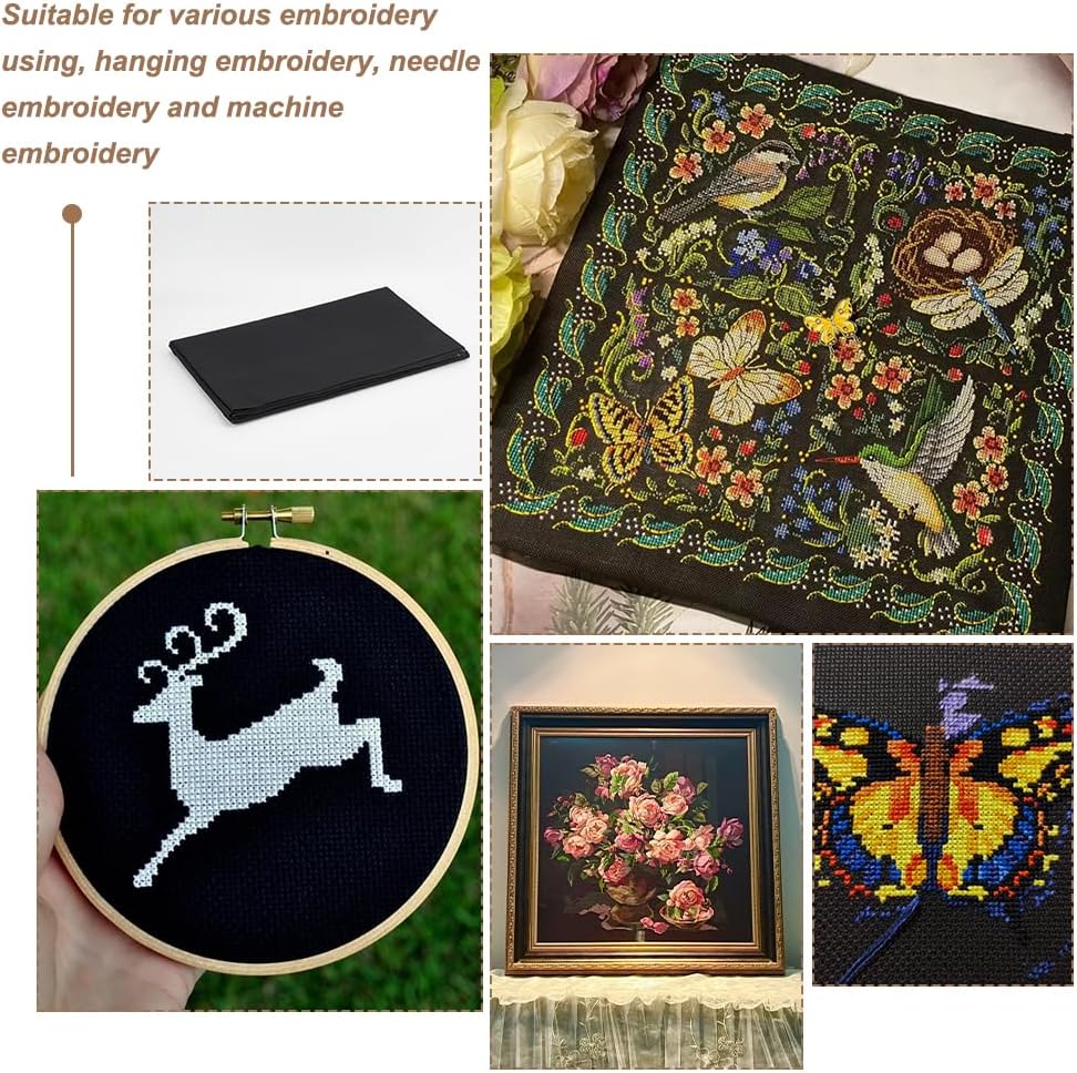 OLYCRAFT 62.6x39.4 Inch 14 CT Large Size Cross Stitch Embroidery Fabric Black Cross Stitch Fabric Classic Reserve Cross Stitch Aida Cloth Cotton Solid Colored Cross Stitch Fabric for DIY Craft