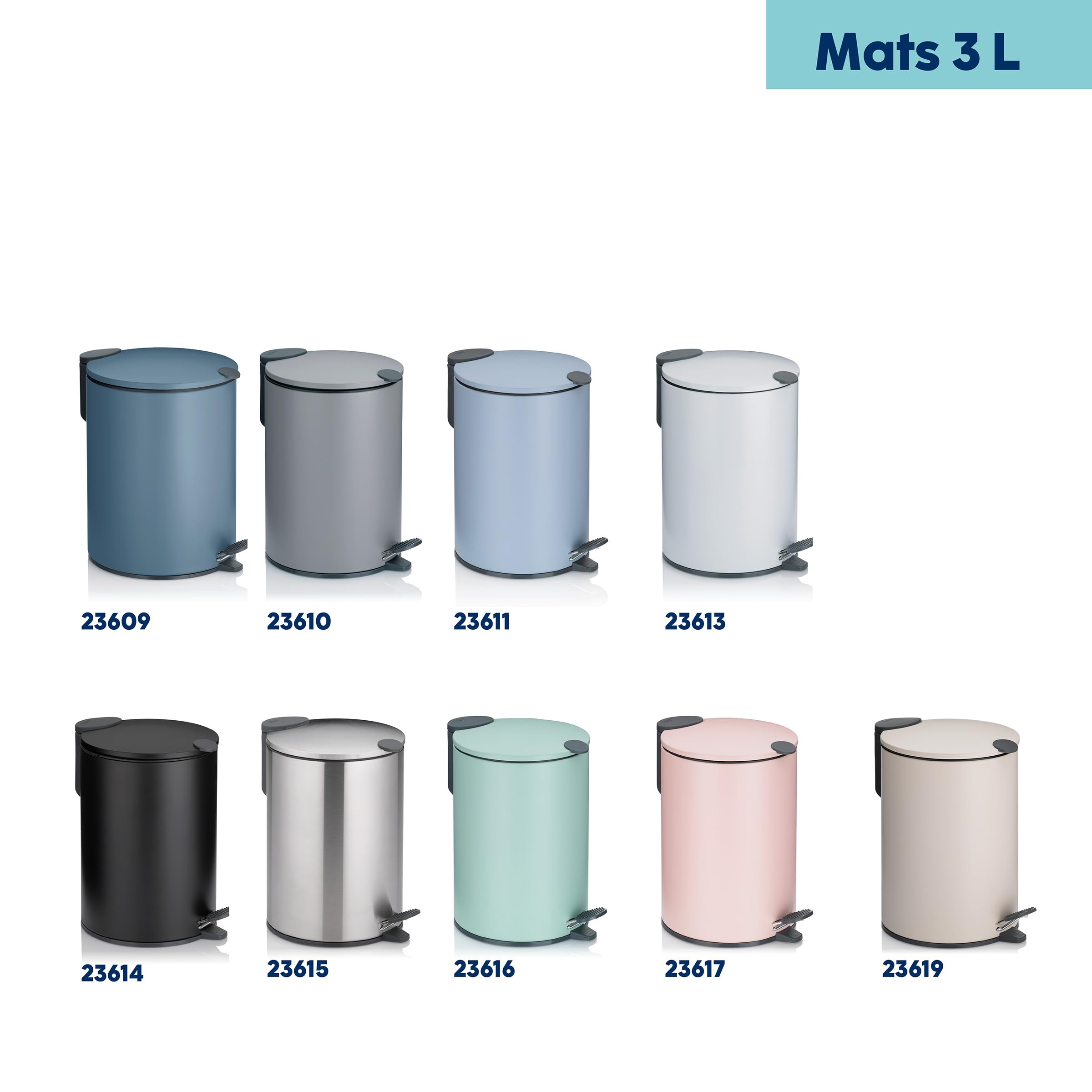 kela Secchio per cosmetici 3 l blu opaco, coperchio con chiusura silenziosa, pattumiera a pedale per bagno MATS, pattumiera da bagno con secchio interno e manici per il trasporto