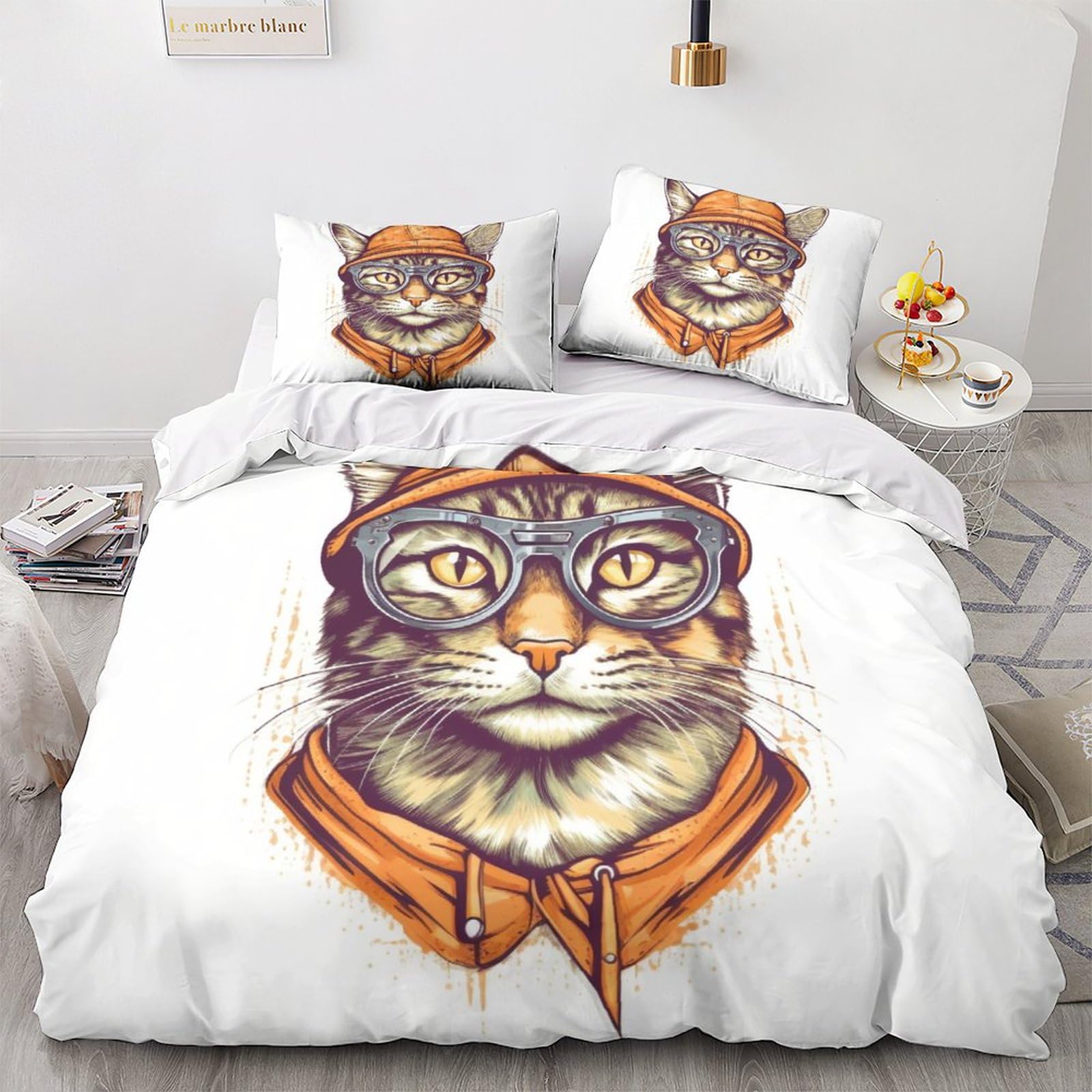 DOUKI gatto，Copripiumino 3D Stampato,Motivo Anime,Con Chiusura Lampo,Copripiumino Stampato Con Federe, carino King（220x240cm）