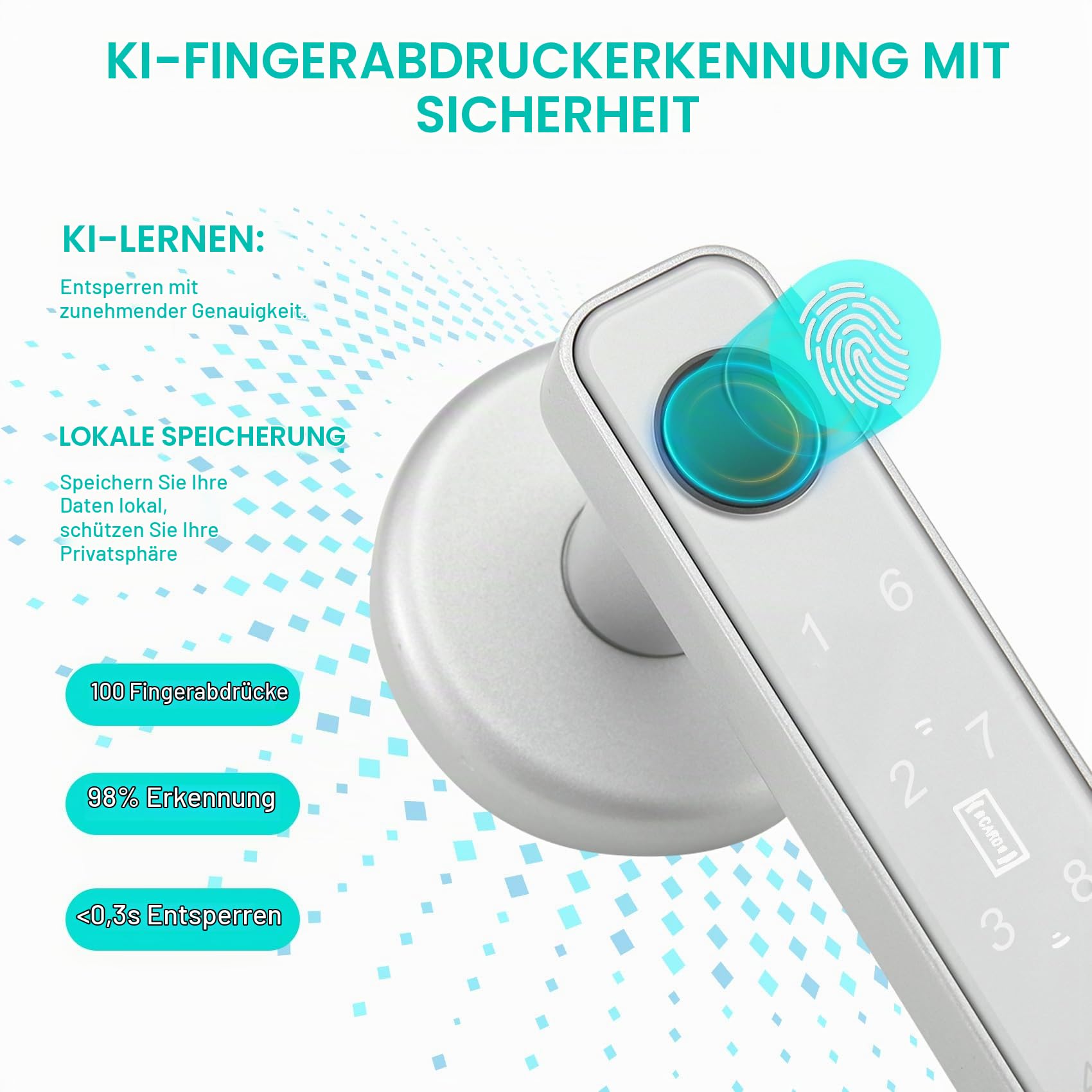 Smart Türschloss Fingerabdruck, Tastaturschloss mit Griff, Elektronisches Riegelschloss Per App Gesteuert, Code-Entriegelung/Touch, Intelligentes Türschloss für Haustür, Haus, Büro, Wohnung