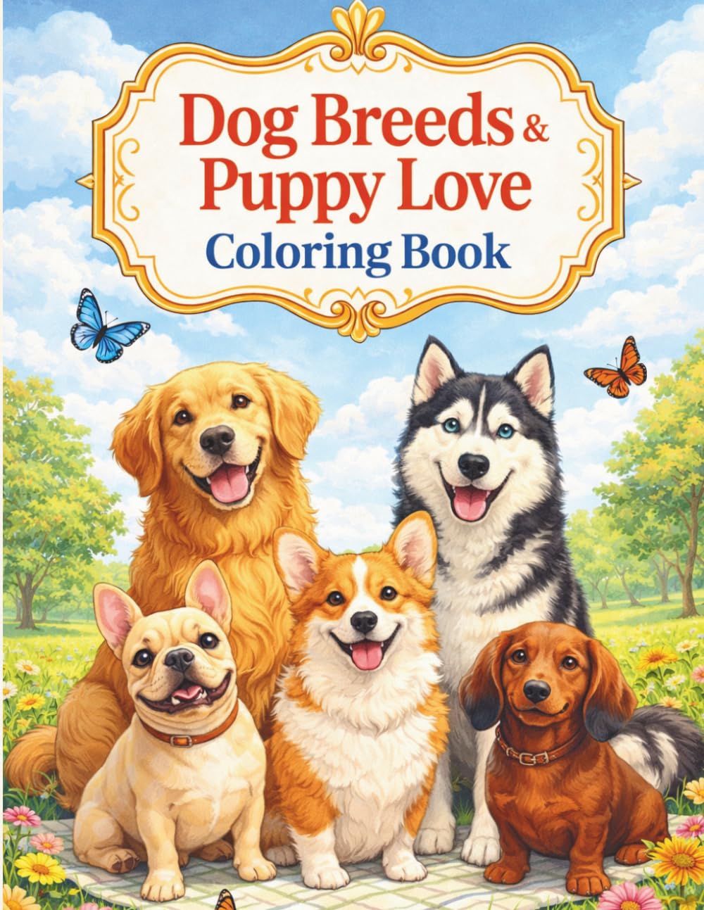Dog Breeds & Puppy Love Coloring Book