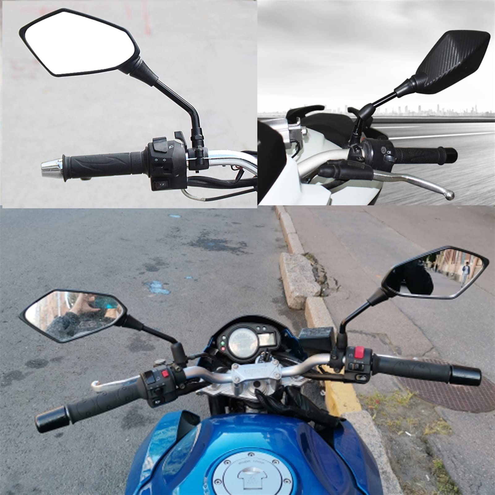 Espejo Retrovisor De Motocicleta Espejo Retrovisor Espejos Retrovisores Espejo Lateral Universal 10mm 8MM para Kawasaki ZX10 ZX12 ZX6 ZX6R Z650 Z900 Z800 Ninja 250300 R (Color : Negro)