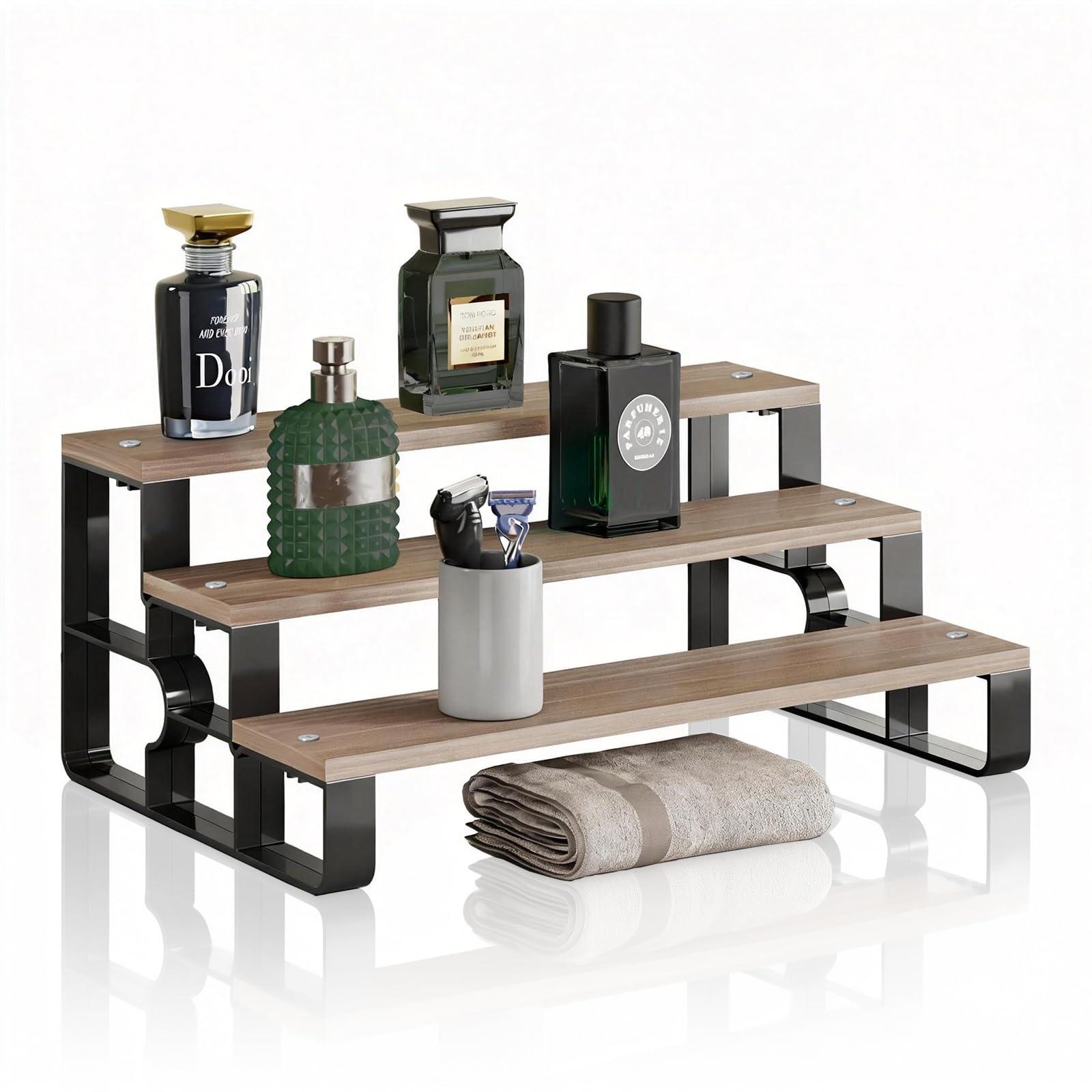 USHARP 3 Tier Cologne Organizer for Men,Perfume Stand for Dresser,Makeup Organizer for Vanity,Display Riser Stand,Wooden Bathroom Countertop Stand for