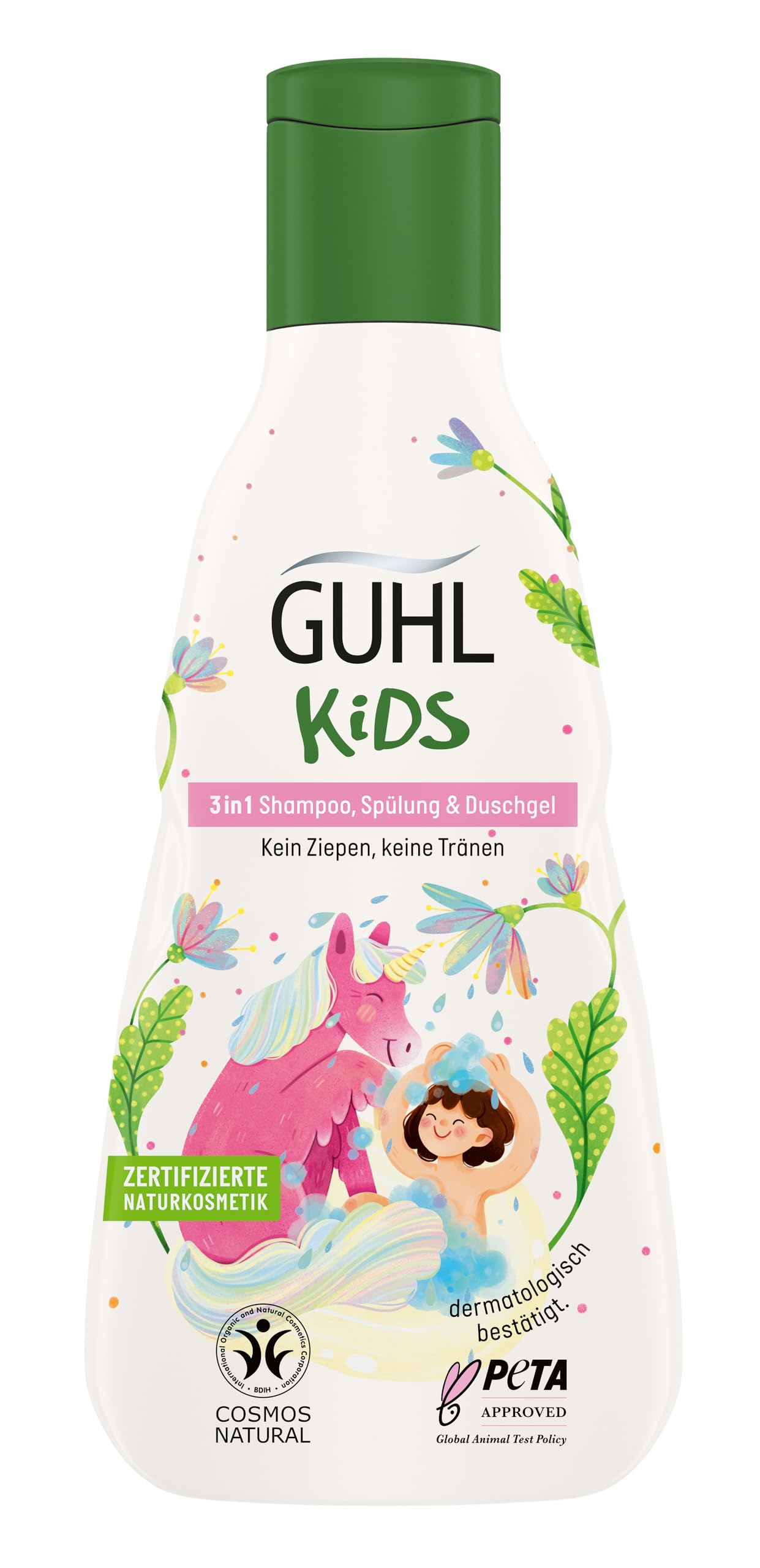 Guhl Kids 3 in 1 Shampoo, Spülung & Duschgel - Inhalt: 250 ml - Speziell für Kinder entwickelt - Kein Ziepen - Kindgerechtes Design - Cosmos Natural zertifiziert
