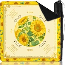 Travel Rubber Mahjong Mats for Table with Rules 31.5"*31.5", Yellow Sunflower Thick Waterproof Mah Jong Mat with Carrying Bag, Flower Rubber Mat for Mahjong/Board Game/Poker Yellow Sunflower