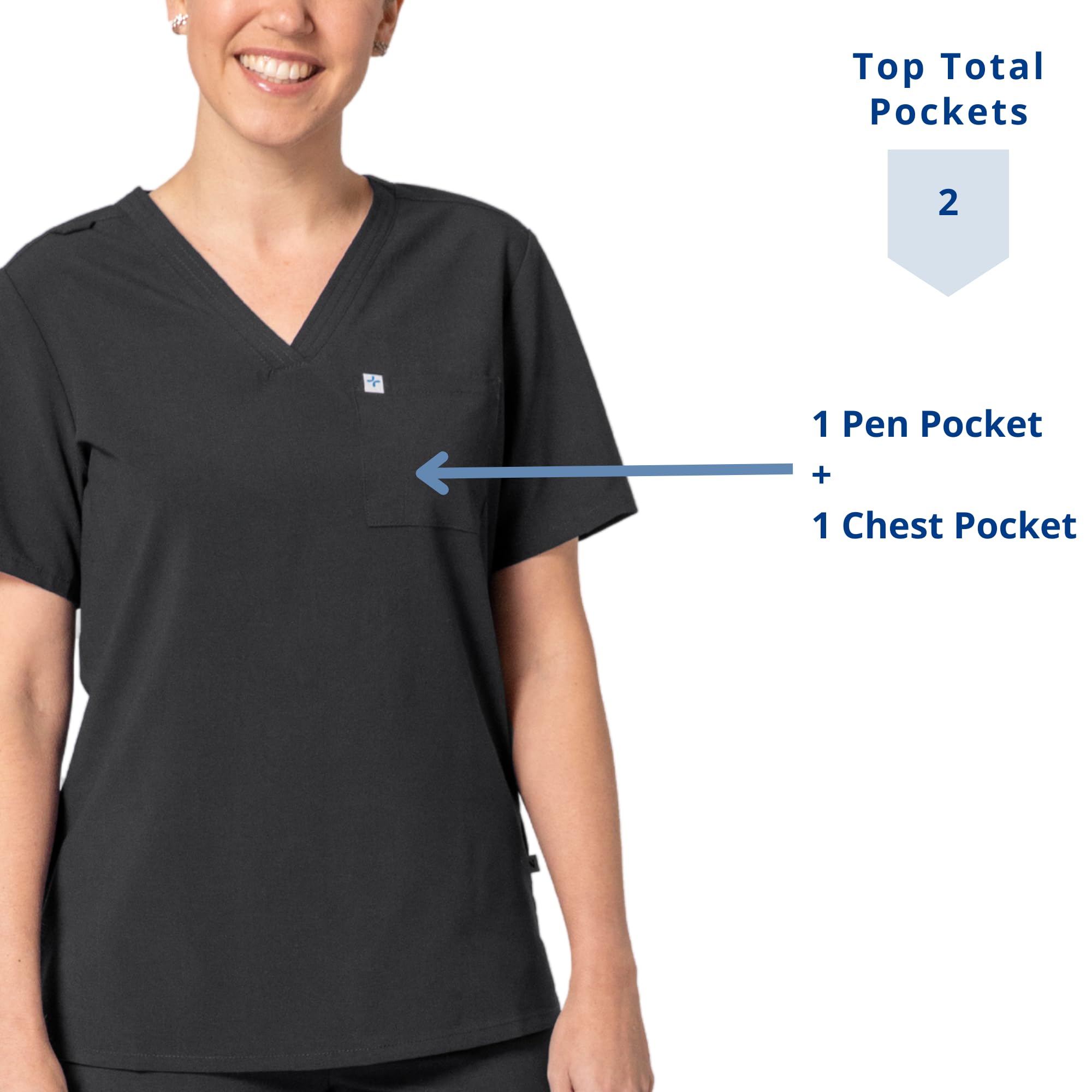 Care+Wear Women’s 2-Pocket Scrub Top – Scrub Tops for Women with V-Neck, Includes Chest Pocket and Pen Pocket, Wrinkle-Resistant Soft Scrub Top w/Badge Loop (Small, Black)