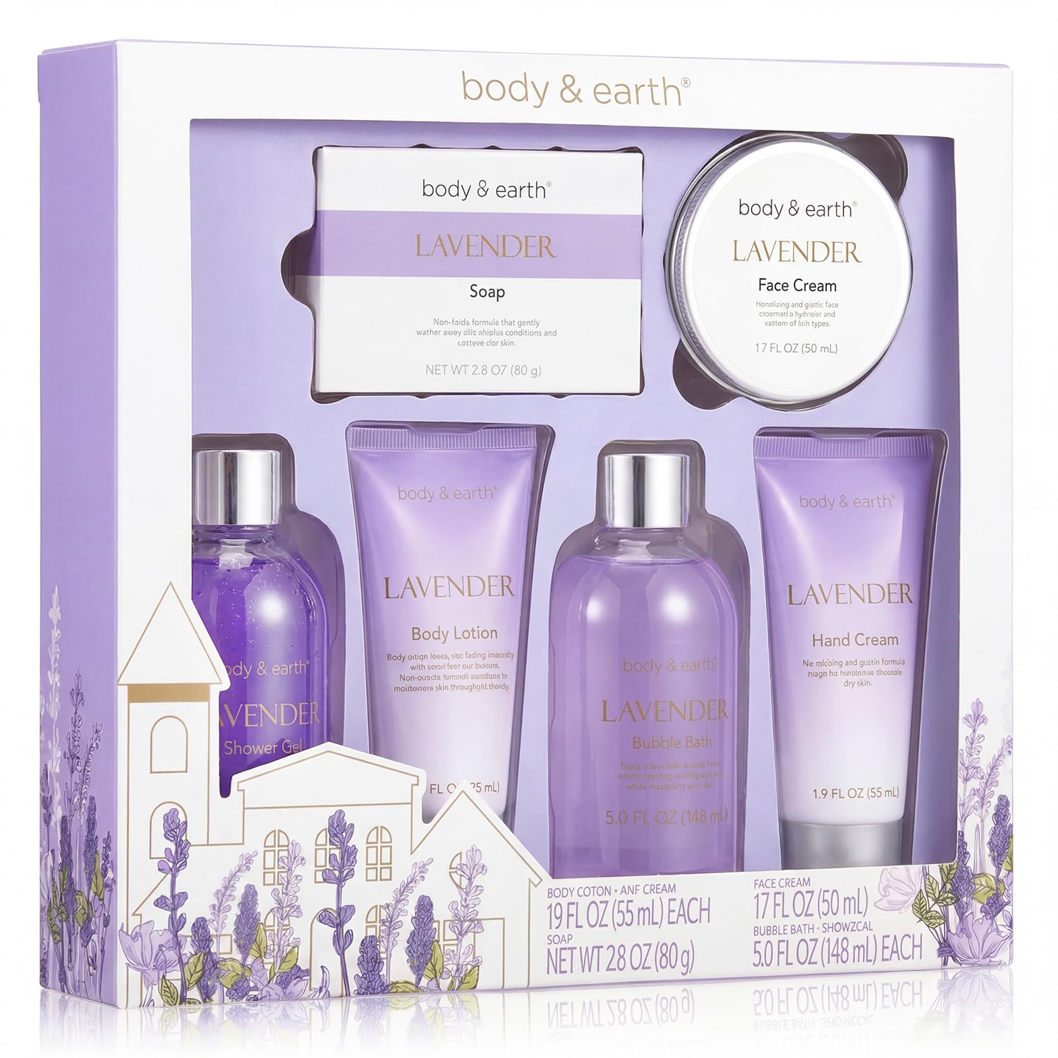 BODY & EARTH Regali alla lavanda per donne, 6 pezzi, regalo di compleanno per donne, gel doccia, burro per il corpo, crema per le mani, set da bagno per donne, fidanzate, mamma