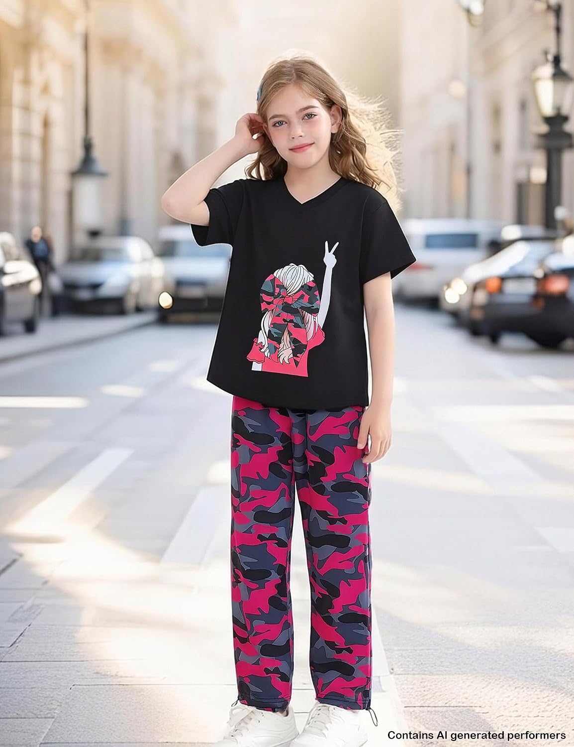 Girls Outifts Cool Girl Print short sleeves camouflage Long pants 2PS Teen Girl Clothes 5-16 Years image 4