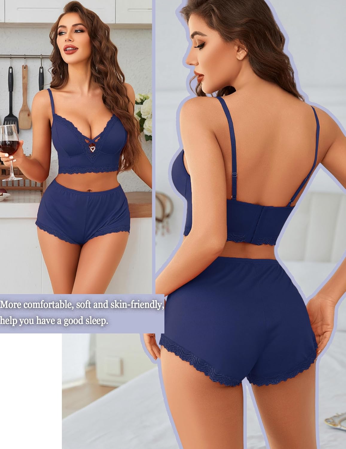 Avidlove Sexy Pajamas V Neck Womens Pajama Sets Shorts Lace Trim Cami Pj Set 2 piece PJS Lingerie Sleepwear - Image 5