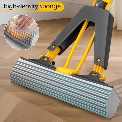 Miniatura 3 de MASTERTOP Trapeador de esponja, mopa autoexprimible con 3 repuestos de mopa absorbente de PVA, mopa de esponja con rodillo con mango de acero