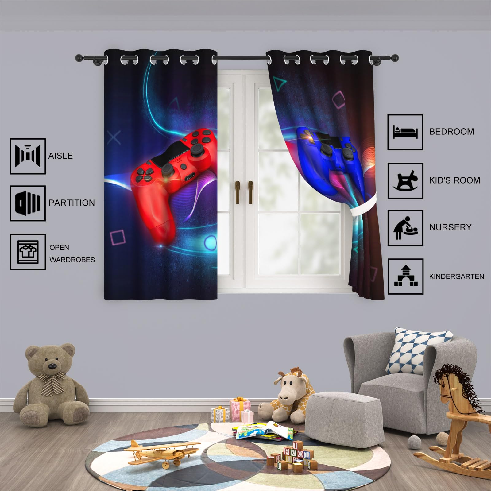 YONGFOTO Gamer Verdunklungsvorhänge Kinderzimmer Junge Gaming Controller