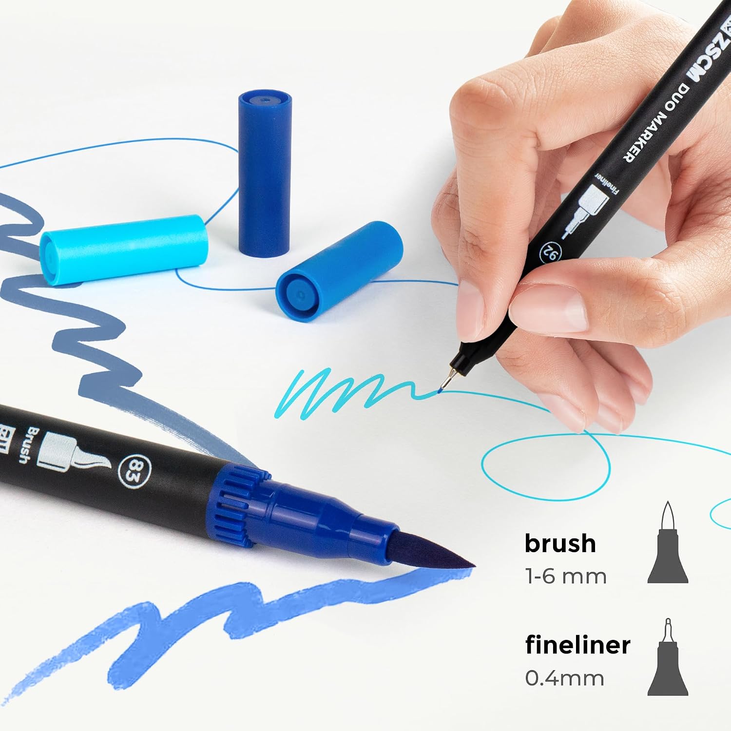 Blue Duo Tip Marker Pens, 12 Fine & Brush Tip Pen For Adult Coloring Books image 2