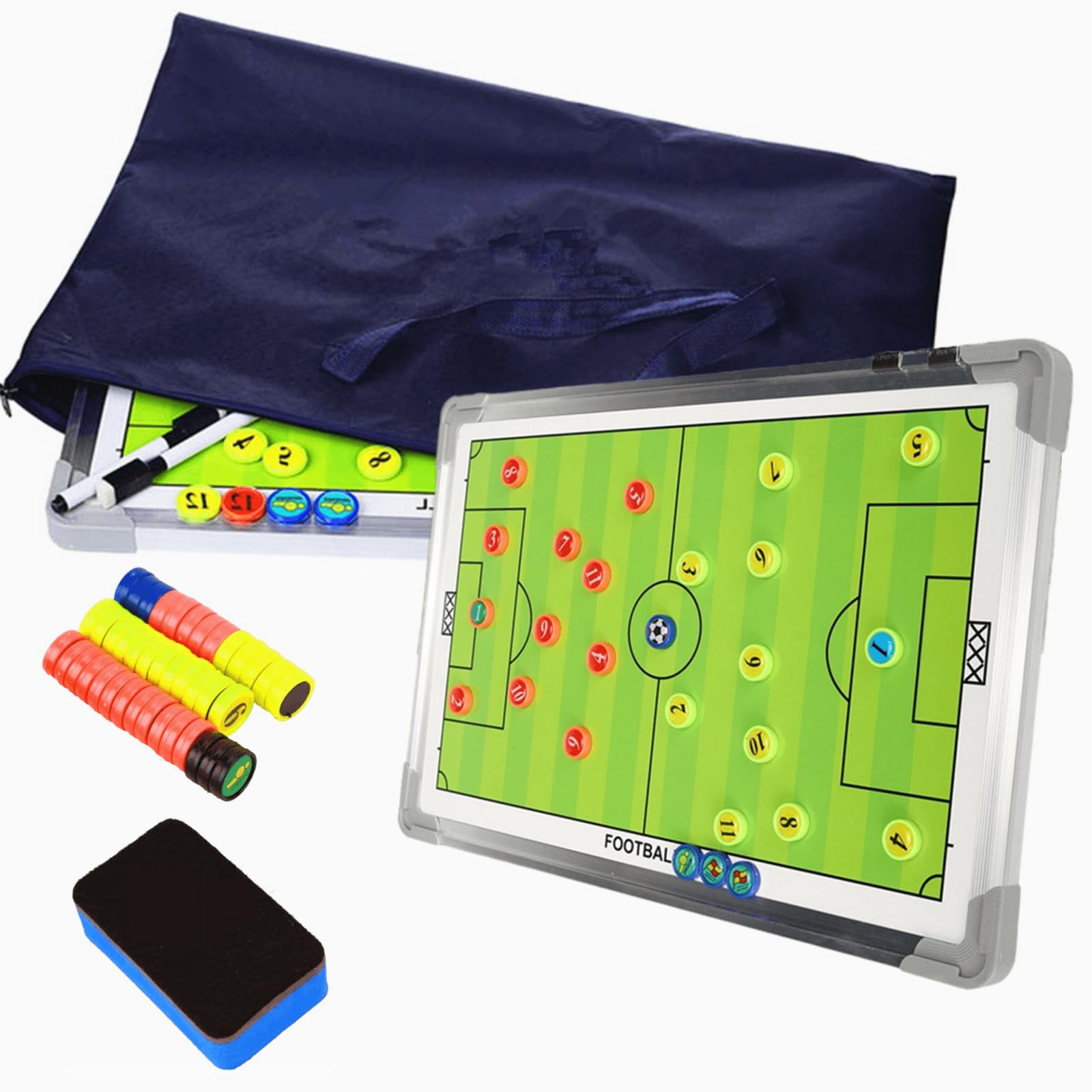 Lavagna Tattica Calcio Pieghevole Magnetica - Con Pennarello, Cronometro, Fischietto E Segnaposto, Per Allenatori - Foto 9