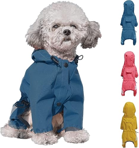 Miniatura 1 de Impermeable impermeable para cachorros con capucha para cachorros pequeños y medianos, chaqueta impermeable para perro con correa reflectante y