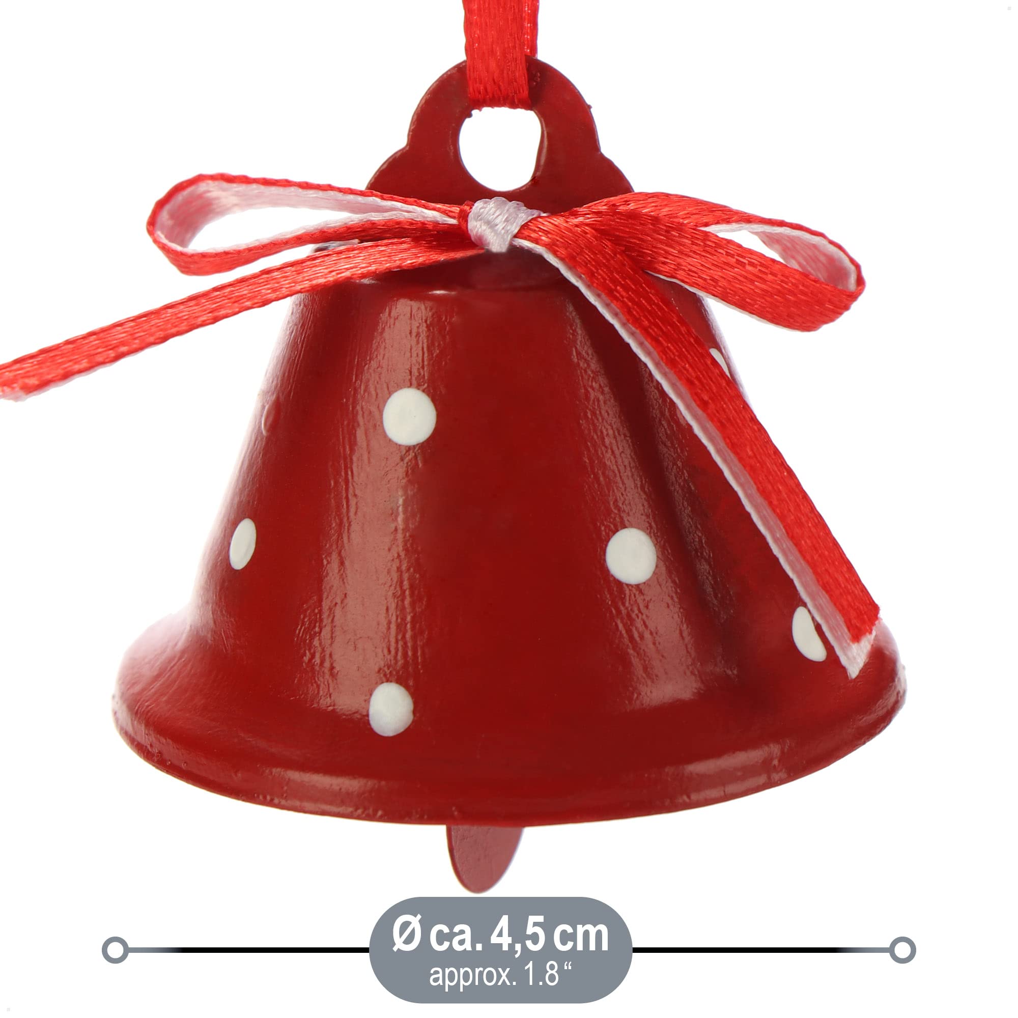 com-four® 6 Colgantes Navidad Metal 4,5 cm Ø Campanas Decorativas Hojalata Rojo Blanco Verde