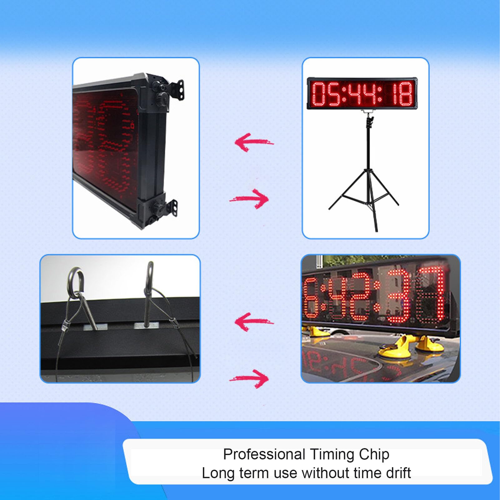 Naroote Orologio da Gara Digitale, Orologio da 12/24 Ore, Conto Alla Rovescia, Timer da Palestra con Treppiede, Telecomando, Display LED da 5 Pollici a 6 Cifre e 3 Installazione (Spina europea)