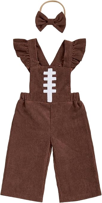 Sasaerucure Infant Kids Fall Clothes Toddler Baby Girl Romper Jumpsuit Overall Pants Football Embroidery One Piece Outfit