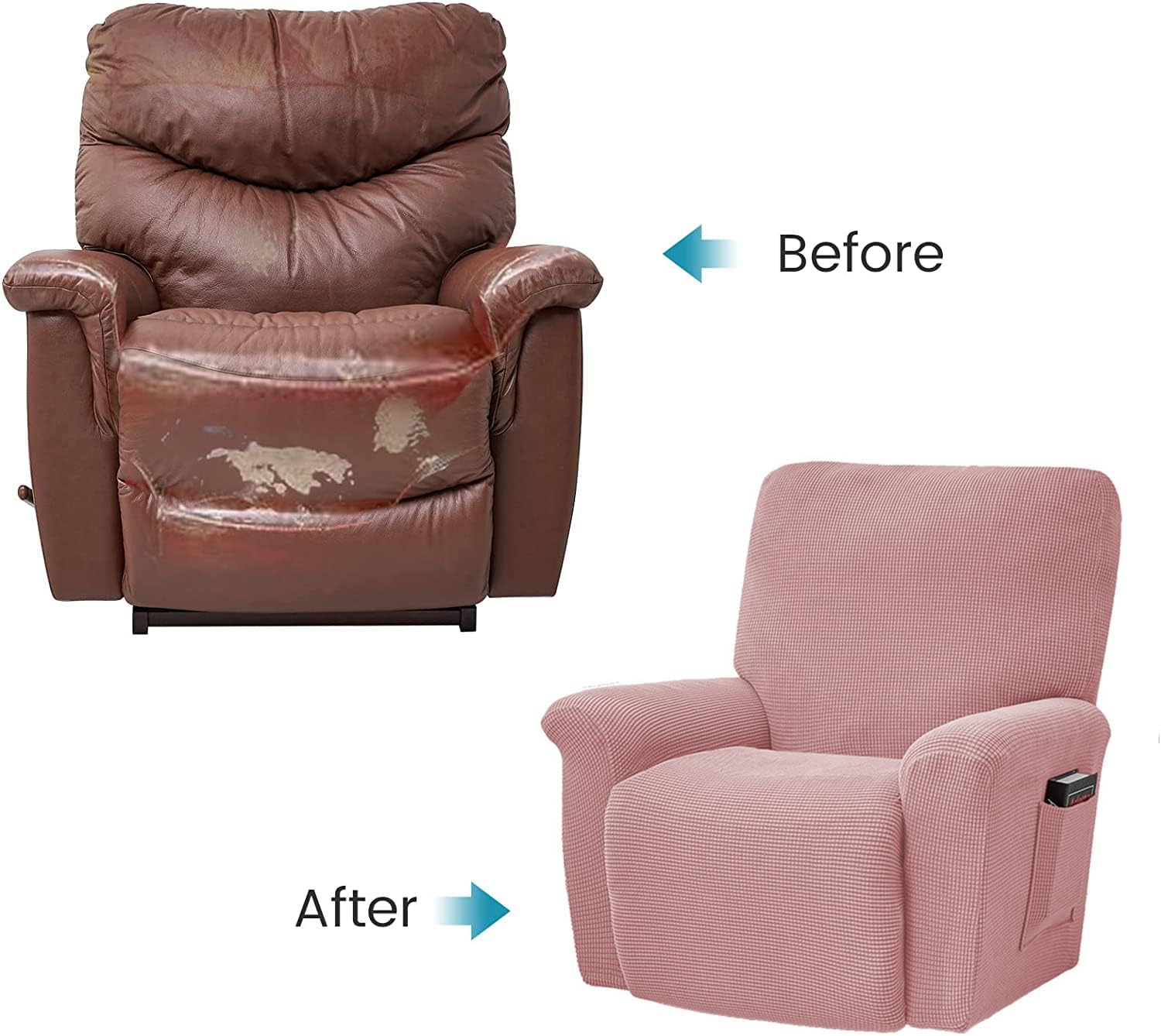 Recliner Cover, Spandex Anti-Slip Single Seat Couch Cover 4-Pieces Armchair Slipcover Soft Recliner Slipcovers for Living Room -24